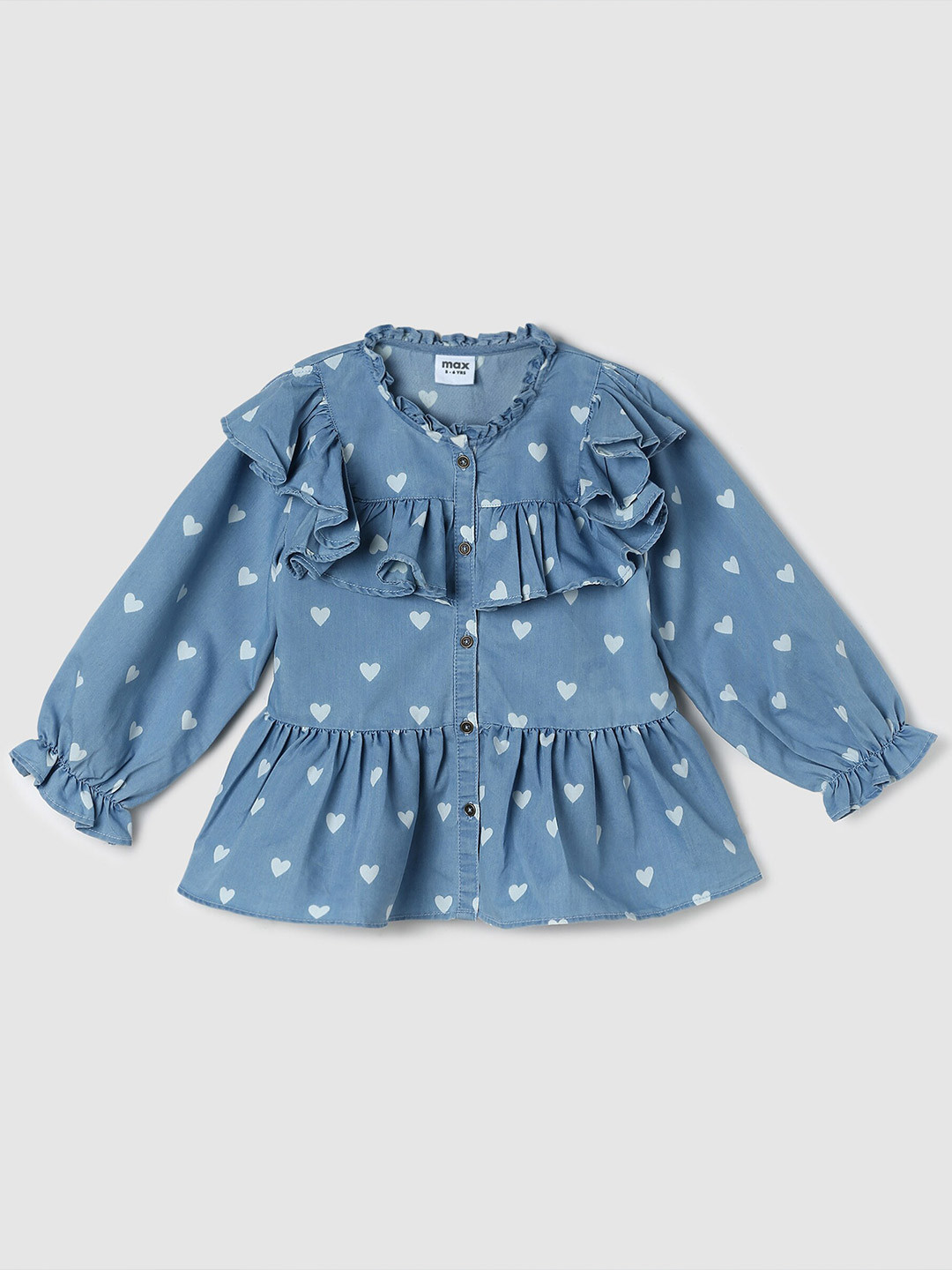 

max Girls Blue Printed Pure Cotton Top