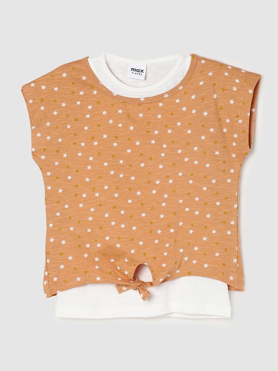 

max Girls Coral & White Printed Pure Cotton Top