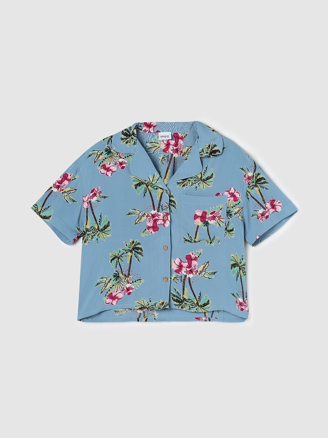 

max Girls Blue & Green Tropical Print Shirt Style Top