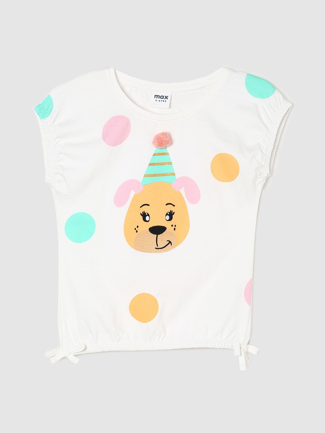 

max Girls Cream-Coloured Print Extended Pure Cotton Sleeves Top