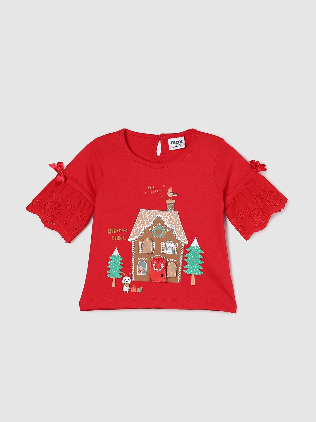 

max Girls Red Printed Pure Cotton Top