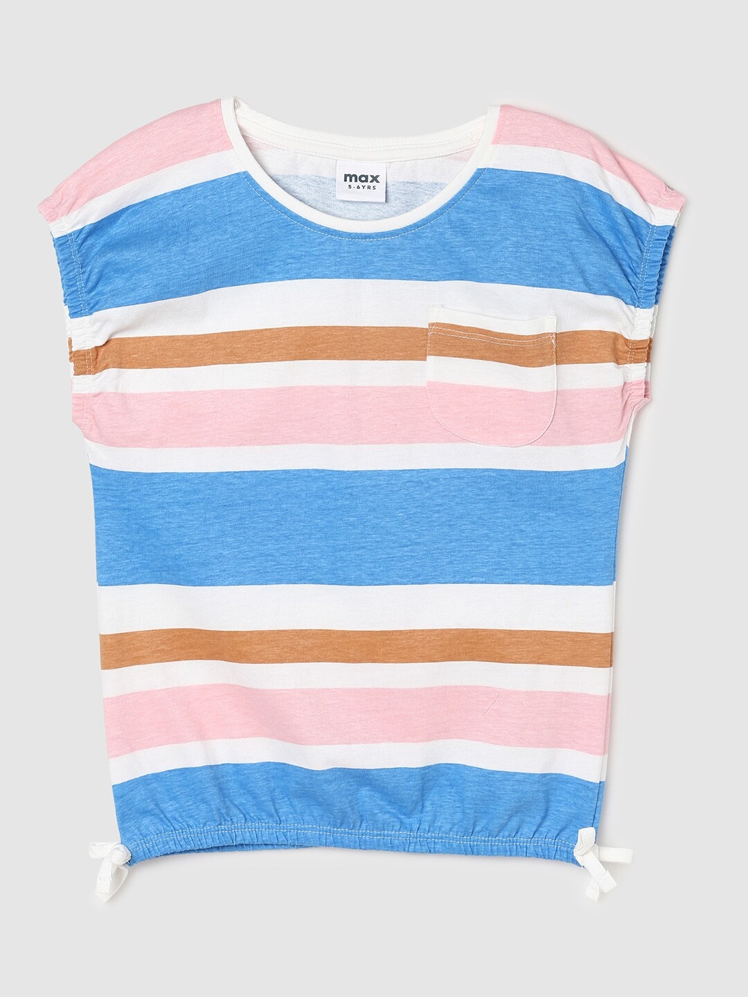 

max Girls Cream-Coloured Striped Extended Sleeves Pure Cotton Top