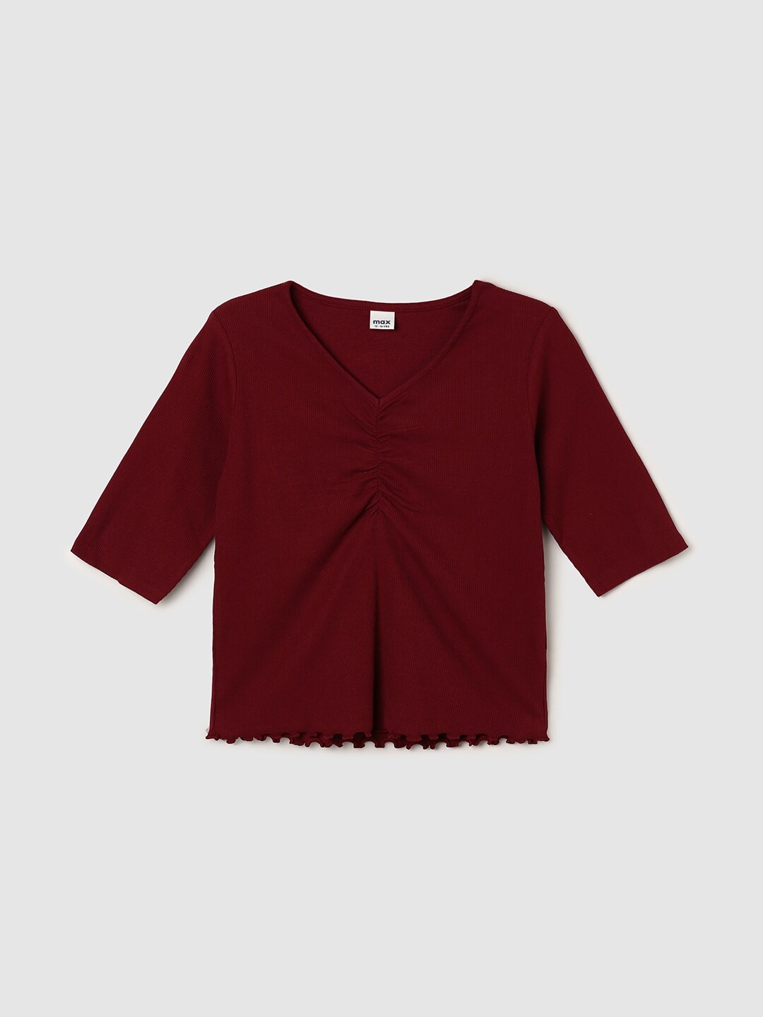 

max Girls Burgundy V-Neck Cotton Top