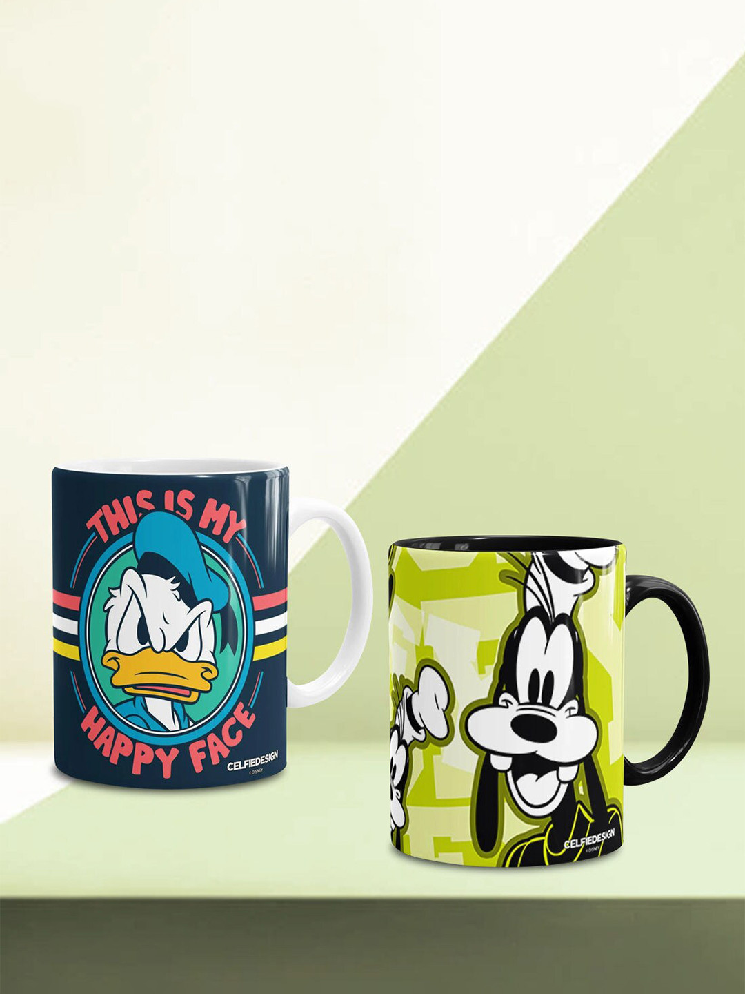 

macmerise Pack Of 2 Green & Blue Dishwasher And Microwave Safe Printed Ceramic Matte Mug