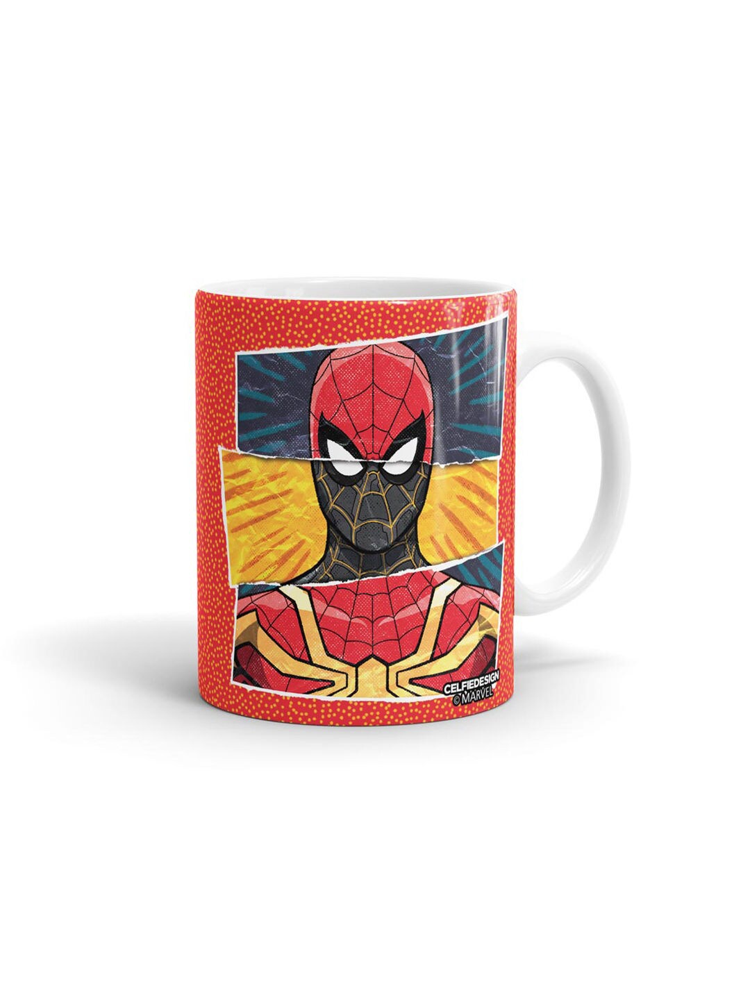 

macmerise Red & Yellow Printed Dishwasher & Microwave safe Ceramic Matte Mug 330ml
