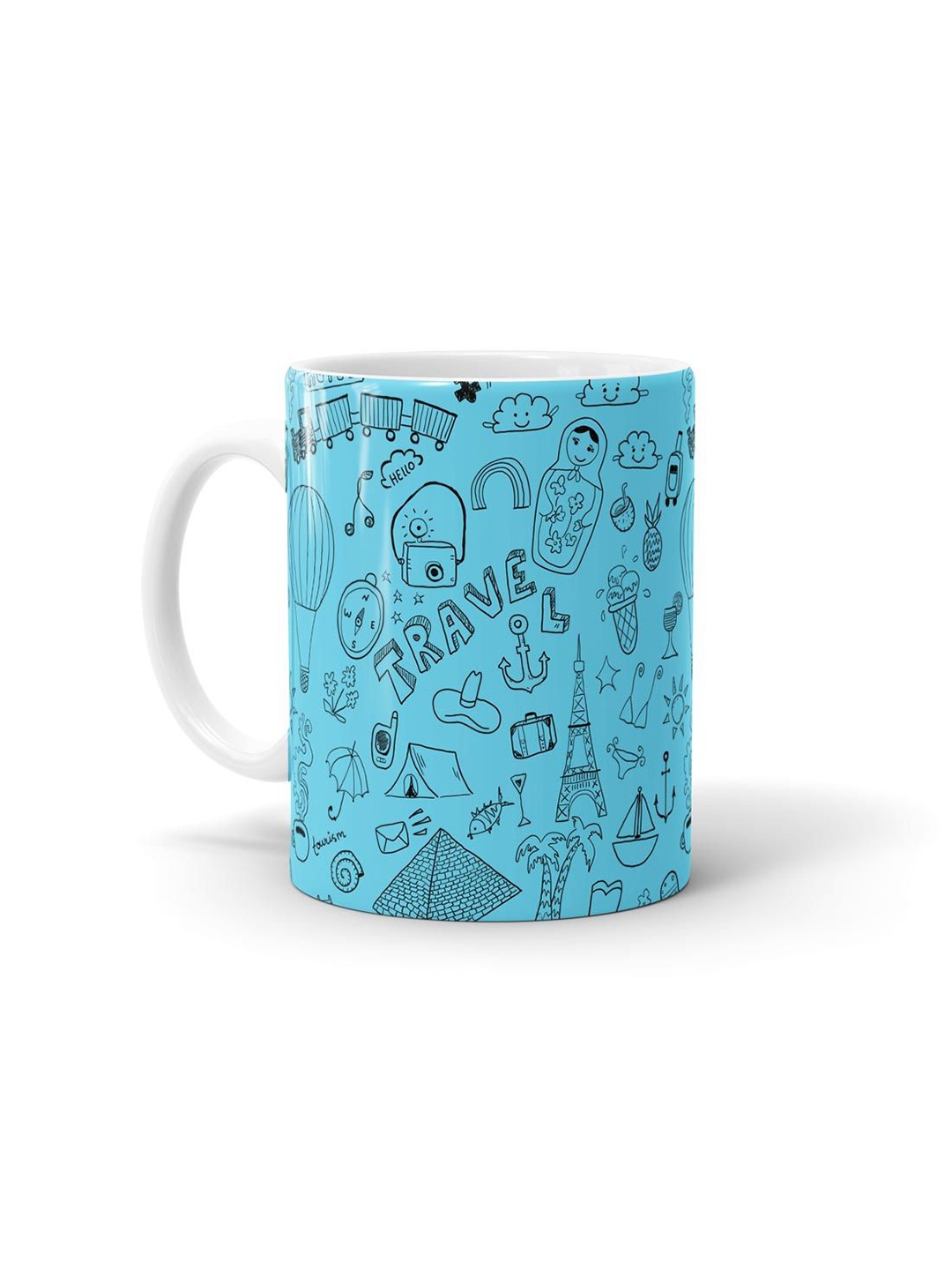 

macmerise White & Blue Printed Dishwasher & Microwave safe Ceramic Matte Mug 330ml