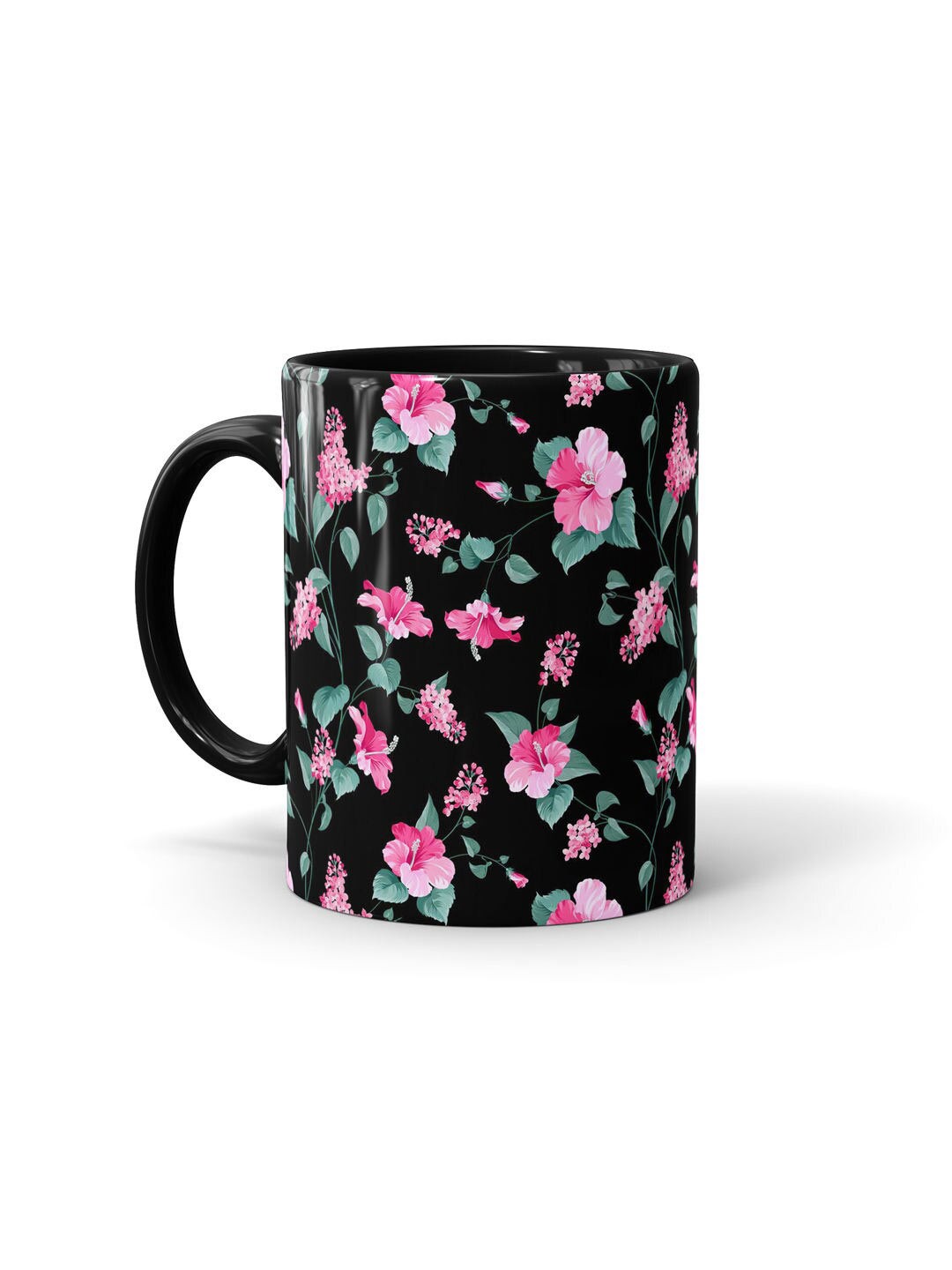 

macmerise Black & Pink SK Hibiscus Blush Black Design Printed Ceramic Matte Mug 330 ml