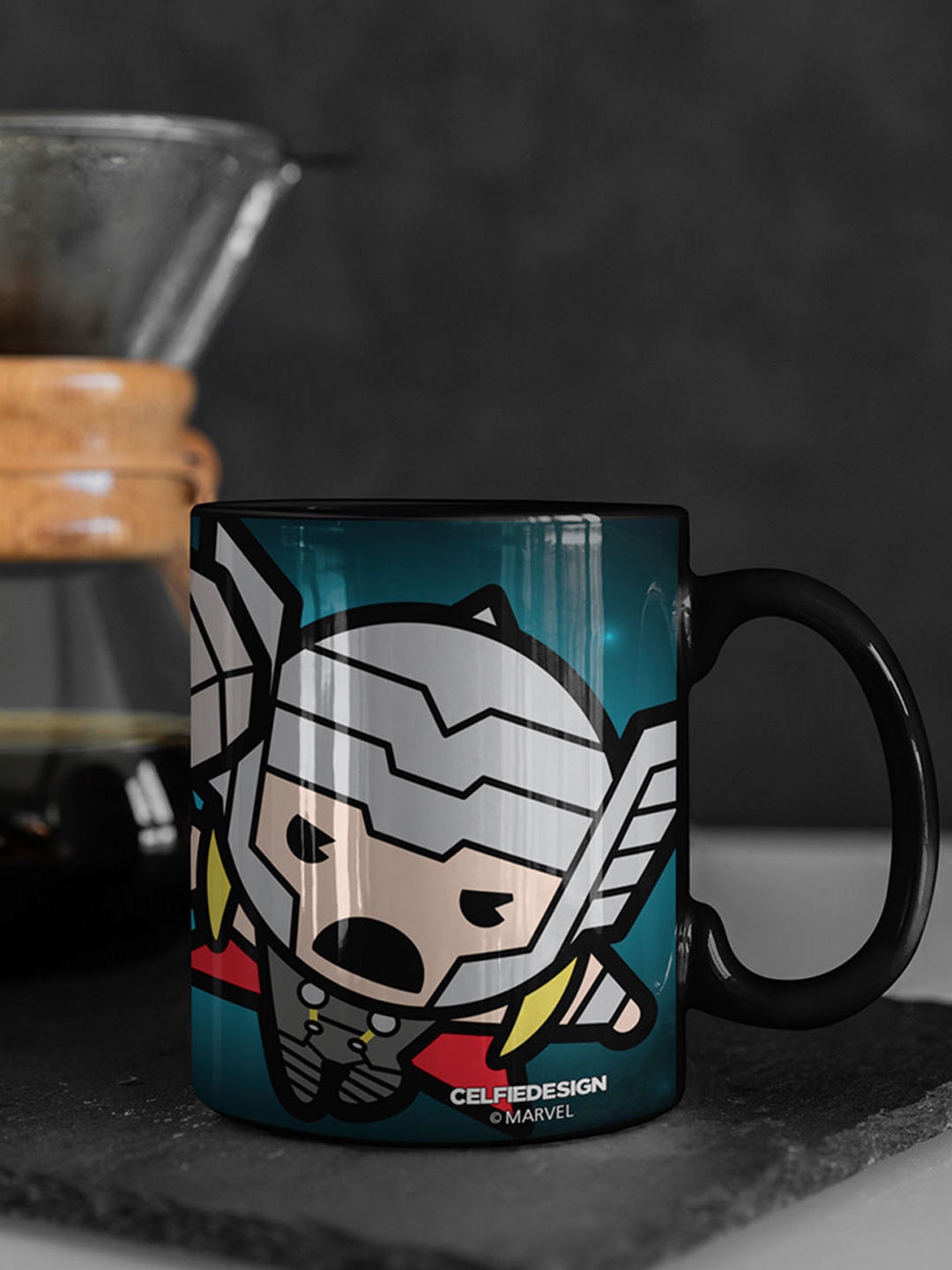 

macmerise Black & Grey Thunderous Thor Kawaii Design Printed Ceramic Matte Mug 330 ml