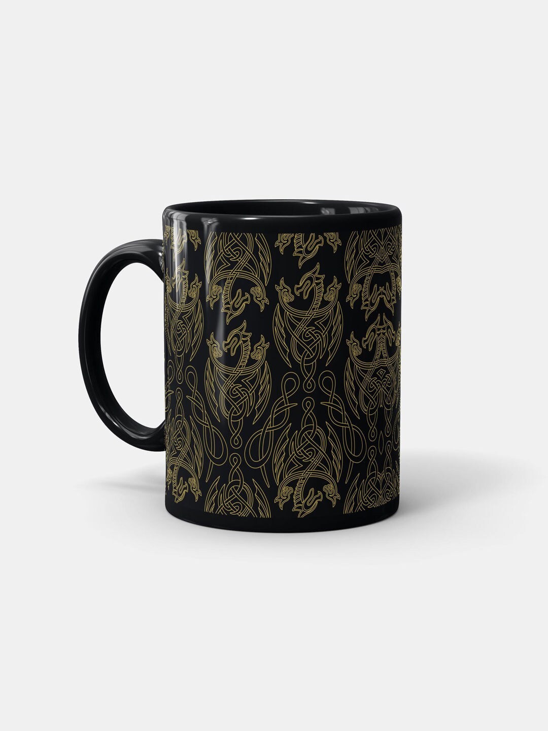 

macmerise Black & Yellow Gold Pattern Design Printed Ceramic Matte Mug 330 ml