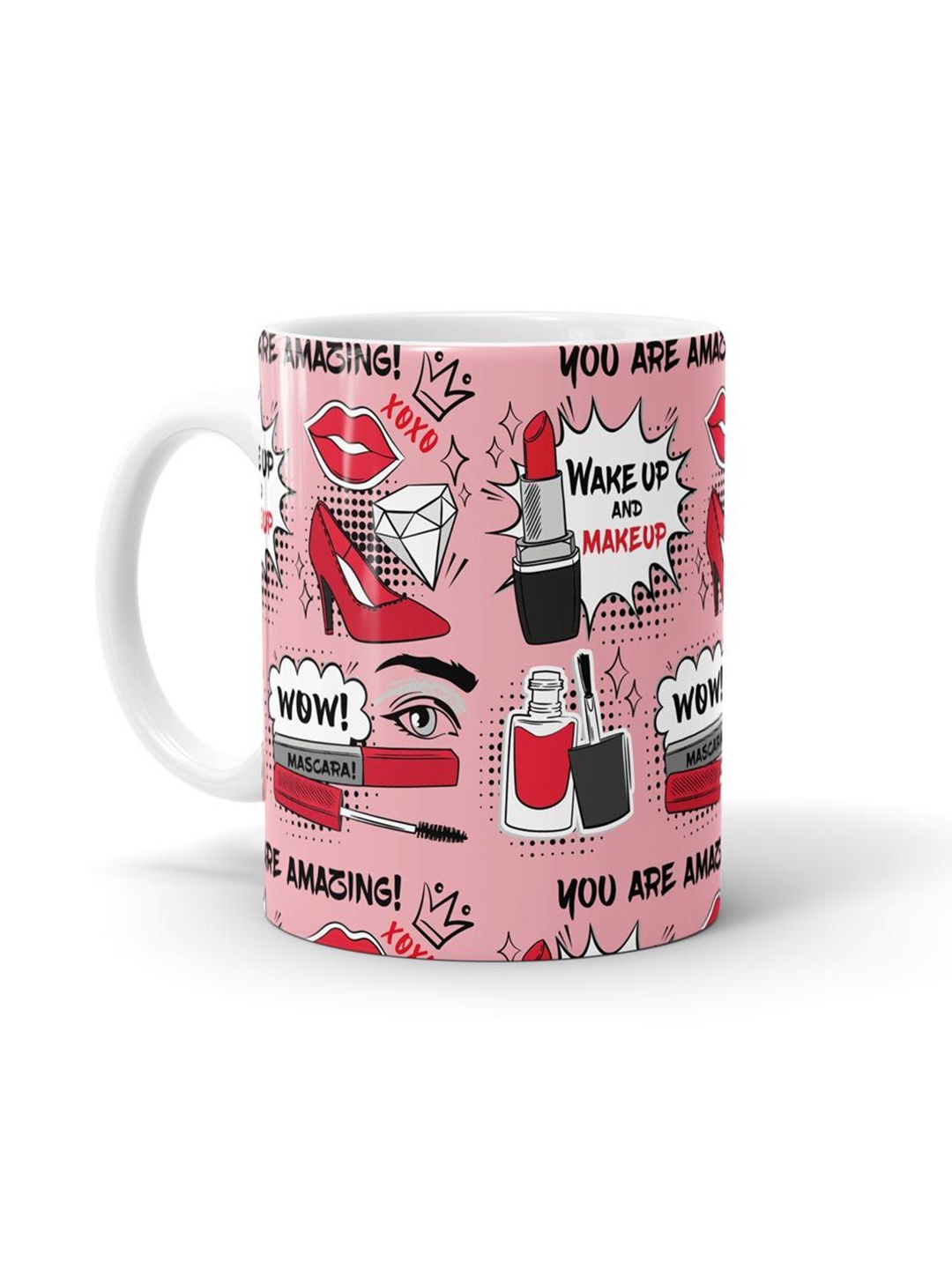 

macmerise White & Pink Printed Dishwasher & Microwave safe Ceramic Matte Mug 330ml