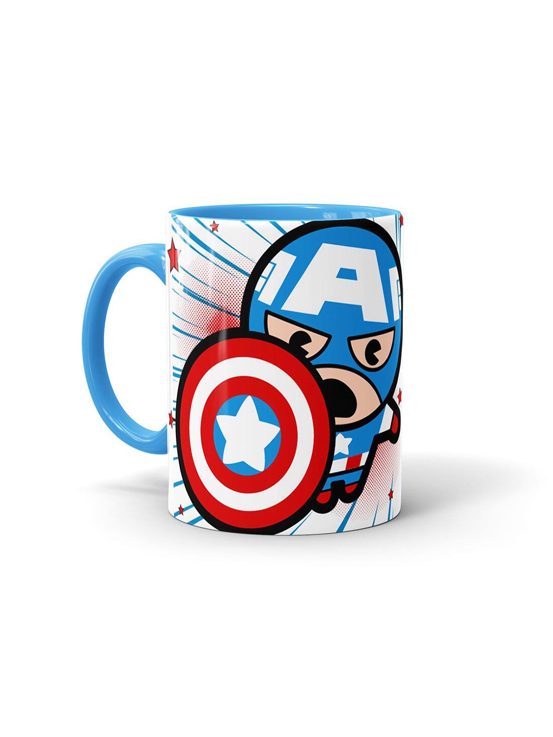 

macmerise White & Blue Captain America Kawaii Printed Ceramic Matte Mug 330 ml