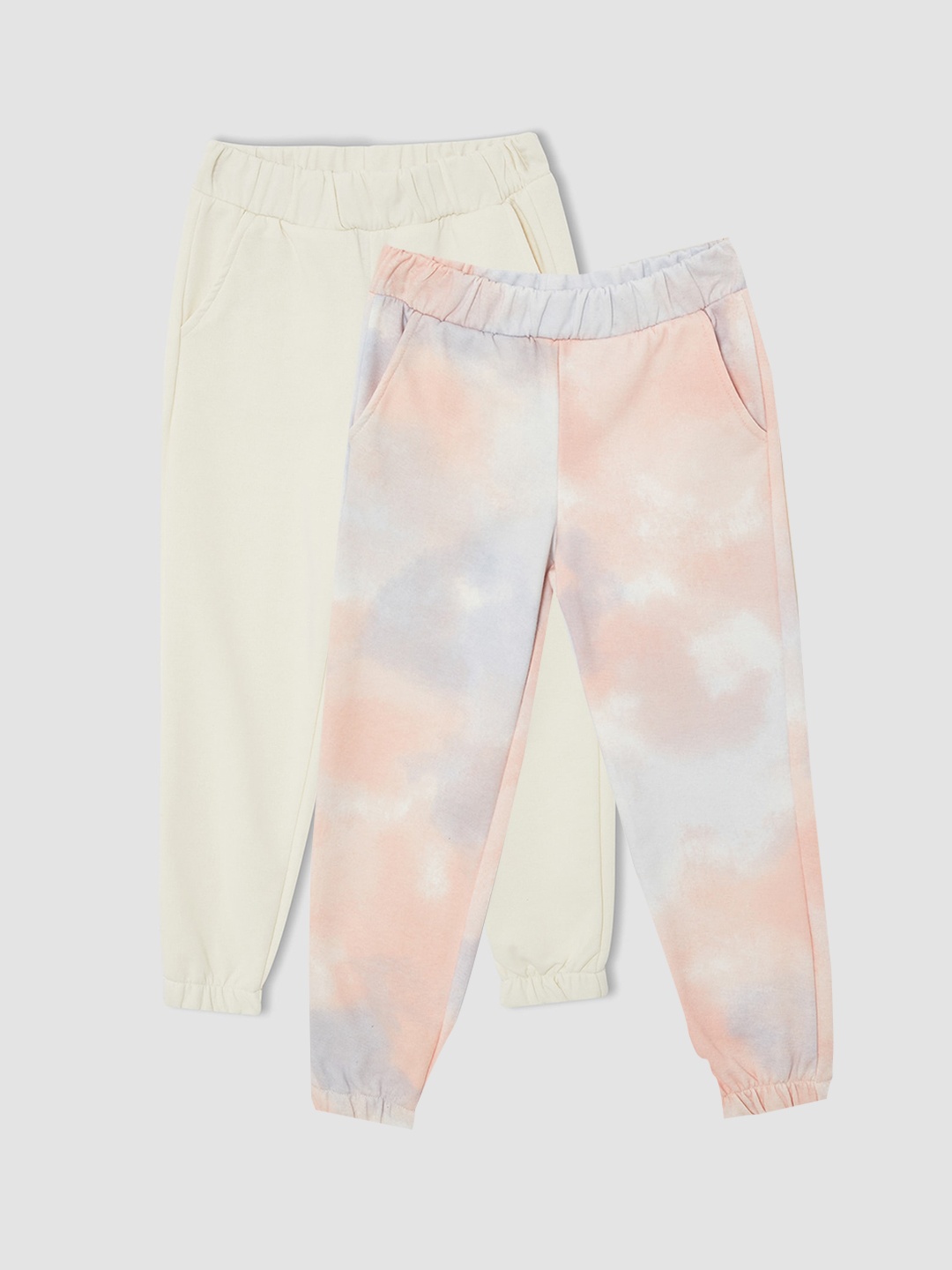 

DeFacto Girls Beige Pack of 2 Tie and Dye Printed Joggers Trousers