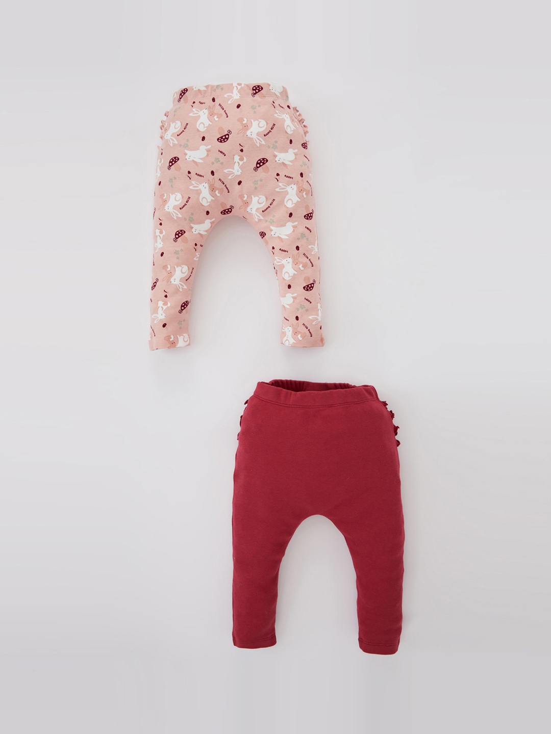 

DeFacto Girls Pack of 2 Pink & Maroon Printed Pure Cotton Trousers