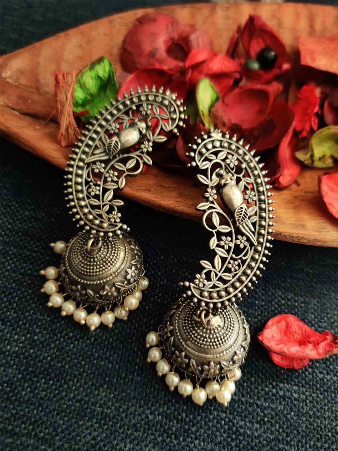 

Binnis Wardrobe White & Silver-Plated Contemporary Jhumkas Earrings