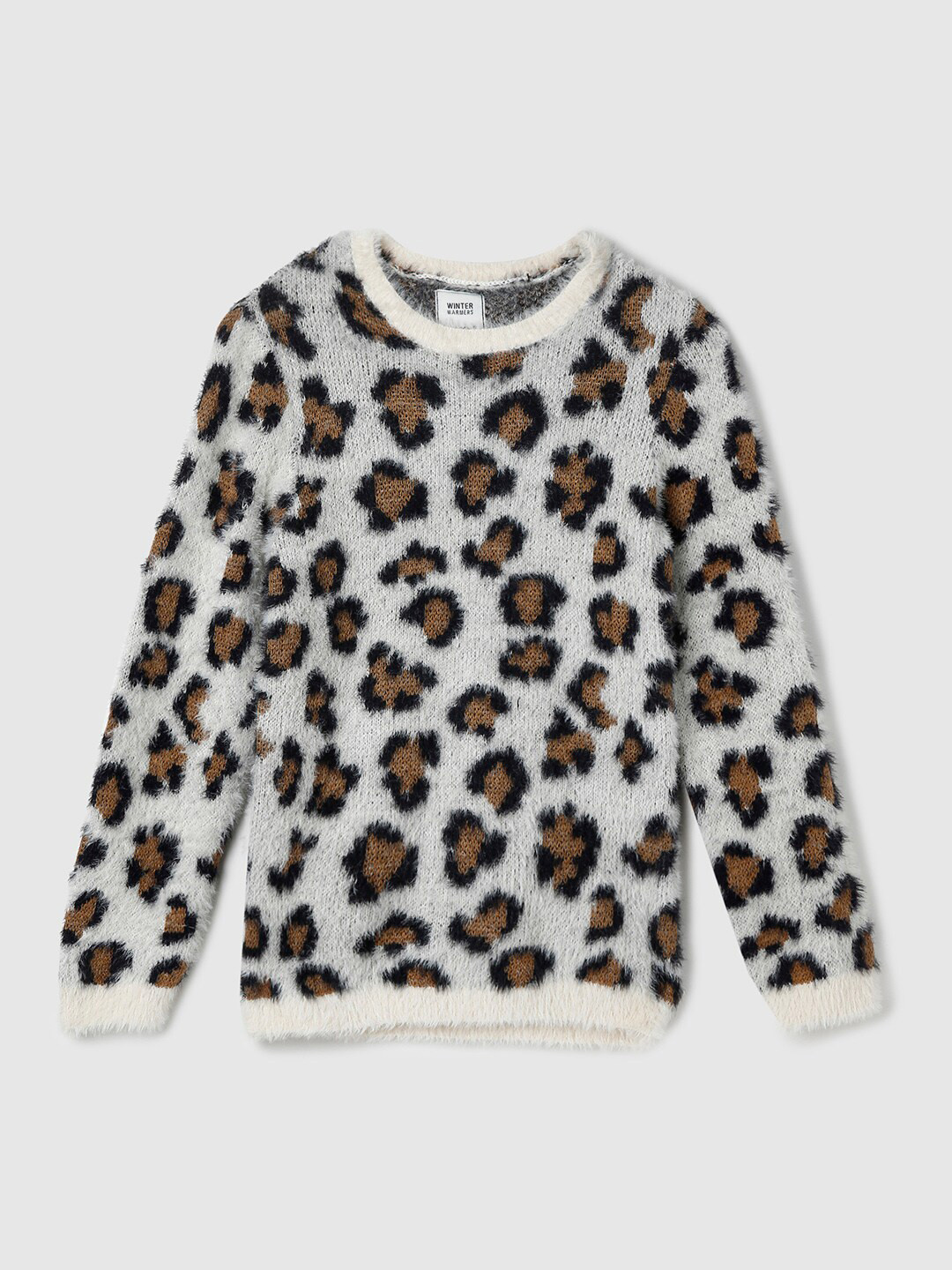 

max Girls Grey & Black Animal Printed Pullover