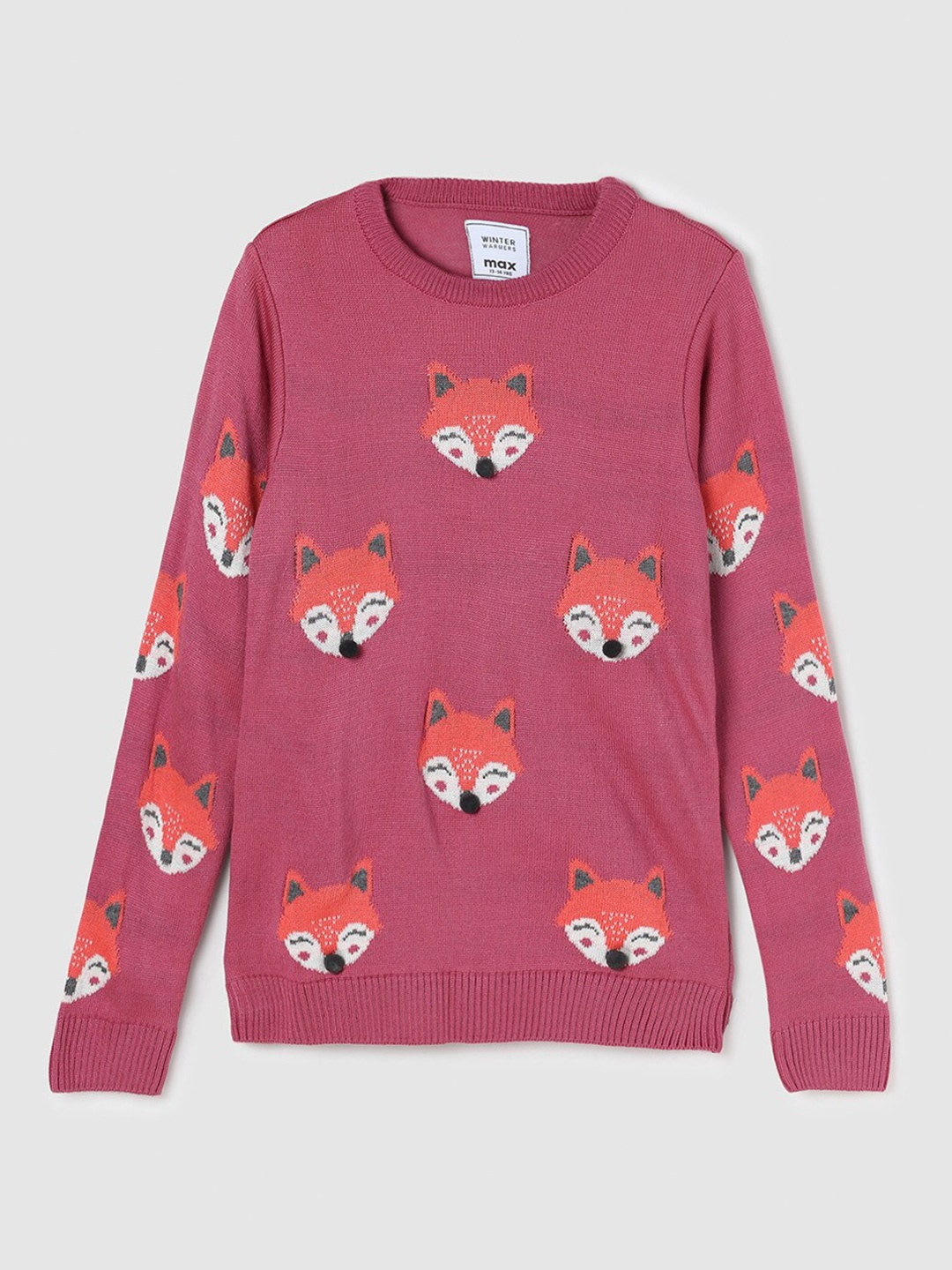 

max Girls Pink & Peach-Coloured Animal Pullover