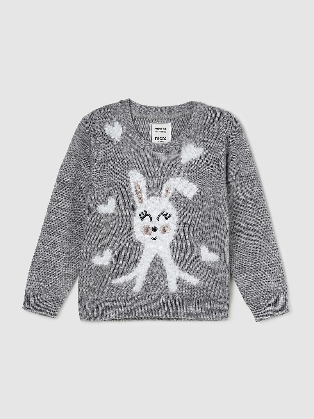 

max Girls Grey & White Self Design Acrylic Pullover