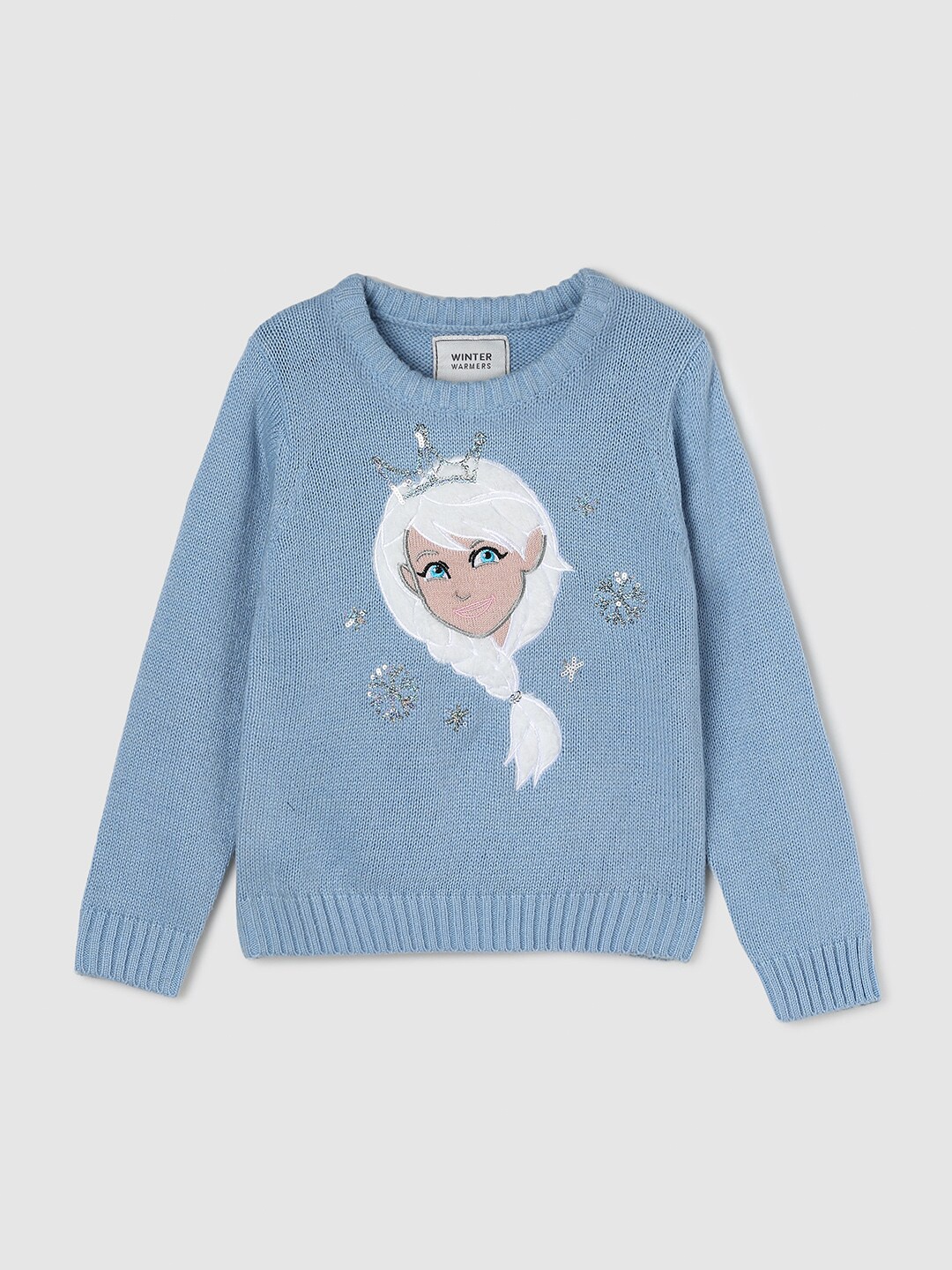 

max Girls Blue & White Self Design Acrylic Pullover