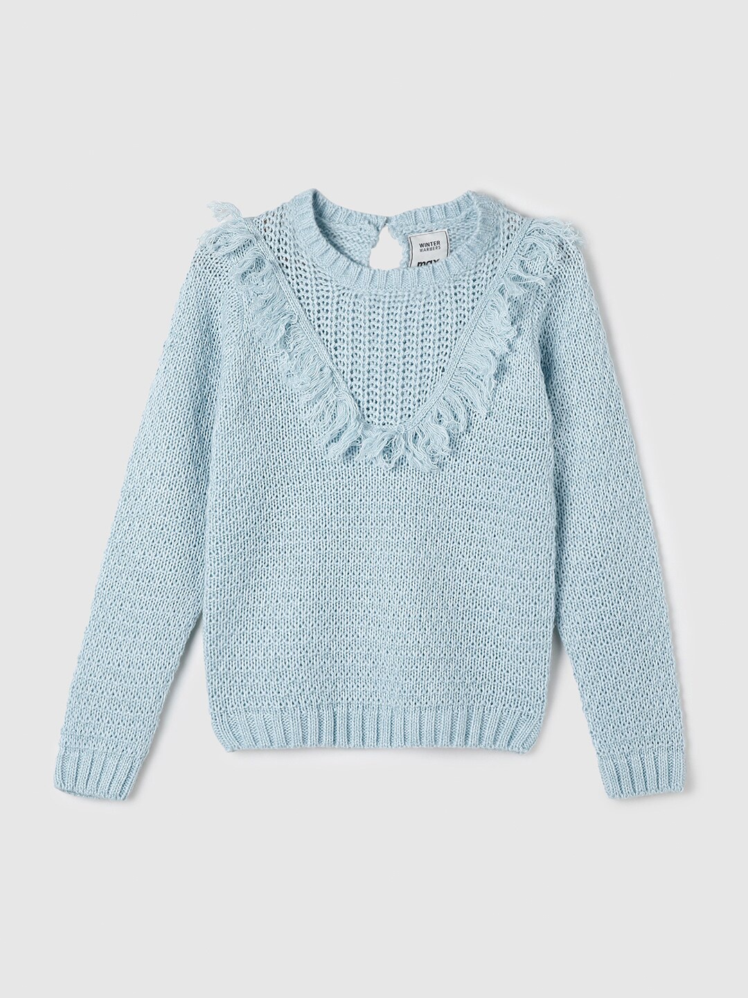 

max Girls Light Blue Self Design Acrylic Pullover