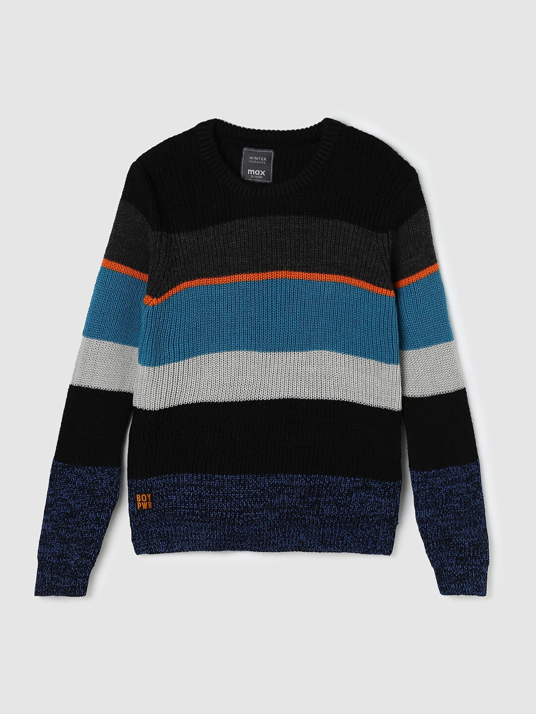 

max Boys Grey & Black Colourblocked Acrylic Pullover