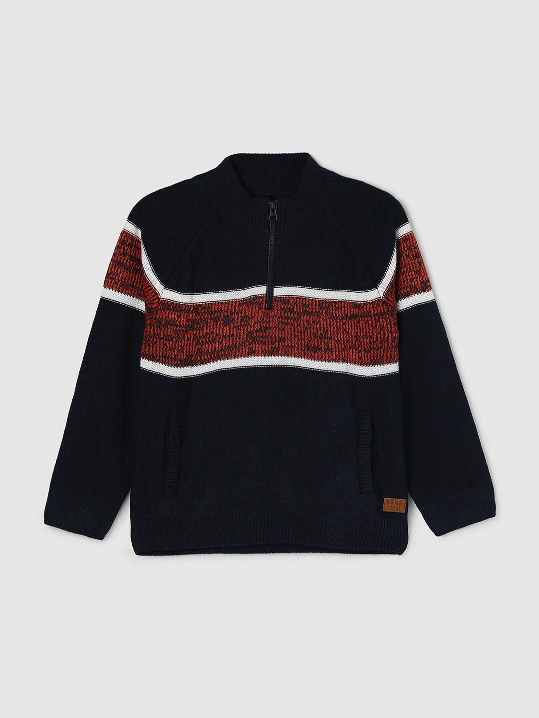 

max Boys Navy Blue & Brown Colourblocked Acrylic Pullover