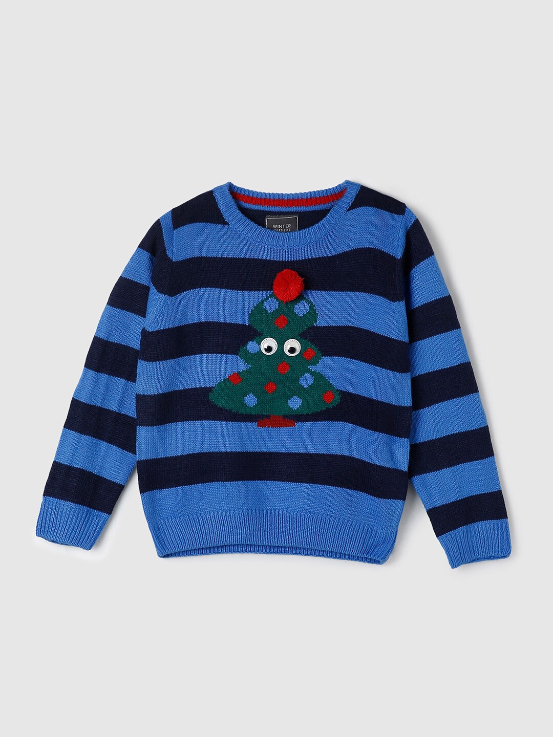 

max Boys Blue & Black Striped Embellished Detail Acrylic Pullover
