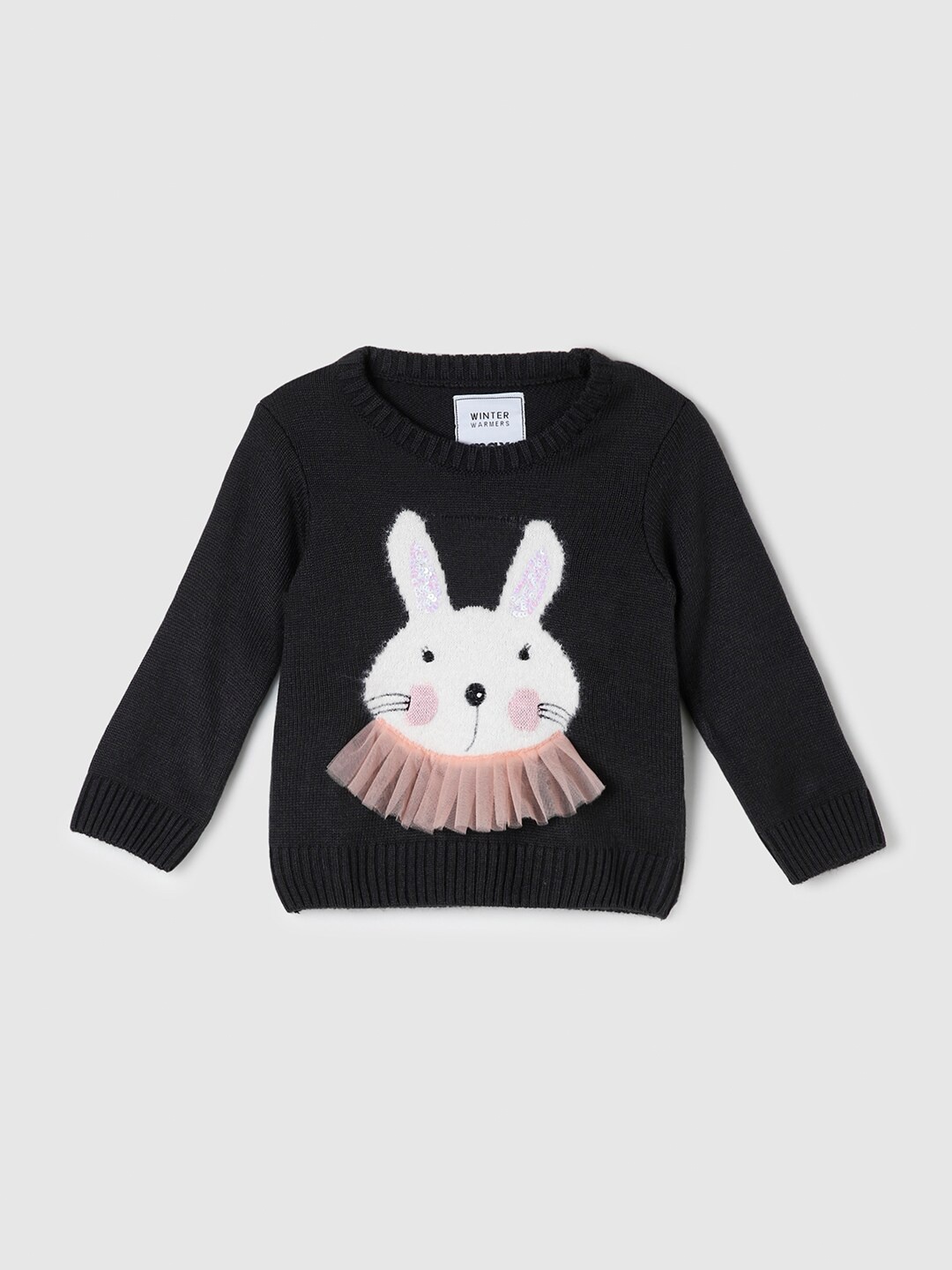 

max Girls Black & White Self Design Embellished Detail Acrylic Pullover