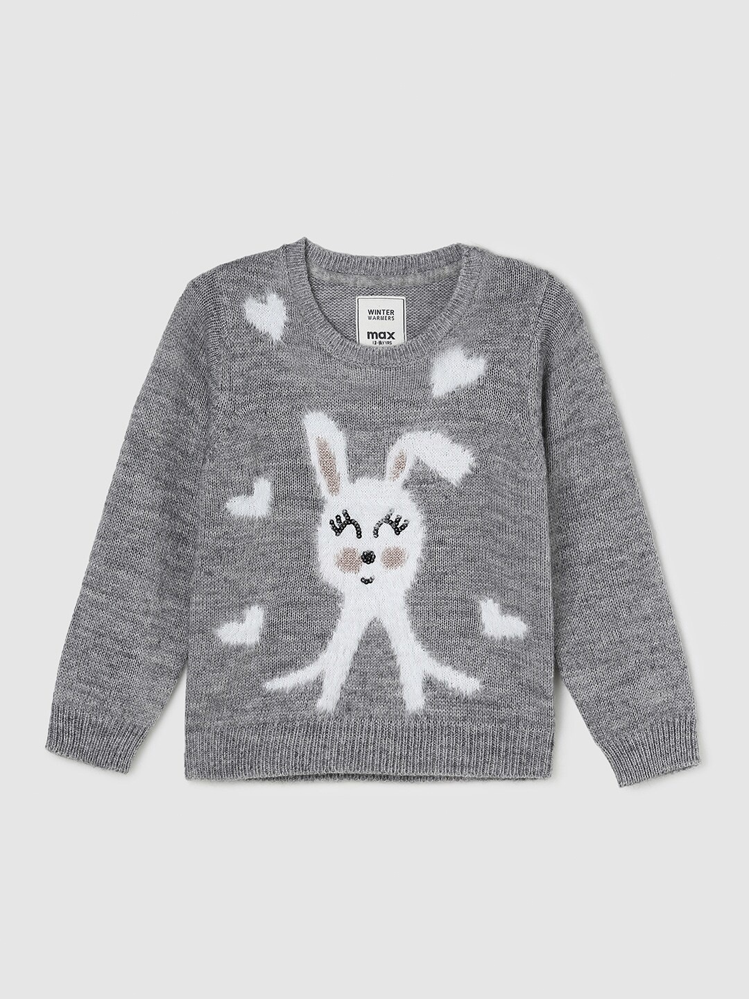 

max Girls Grey & White Self Design Acrylic Pullover