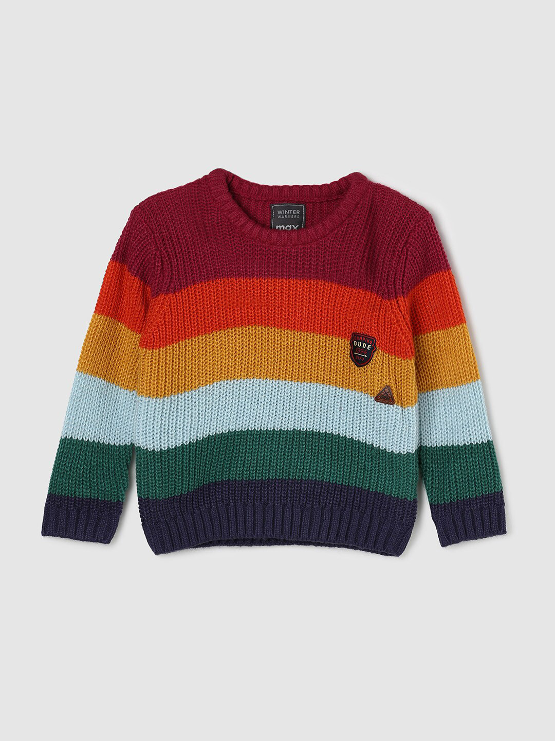 

max Boys Blue & Maroon Colourblocked Acrylic Pullover