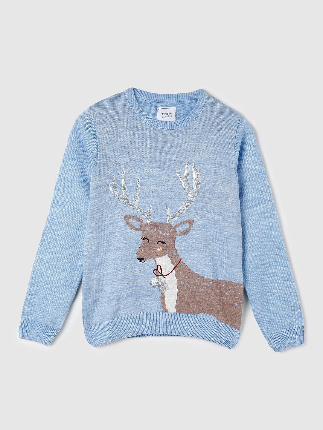 

max Girls Blue & Brown Self Design Acrylic Pullover