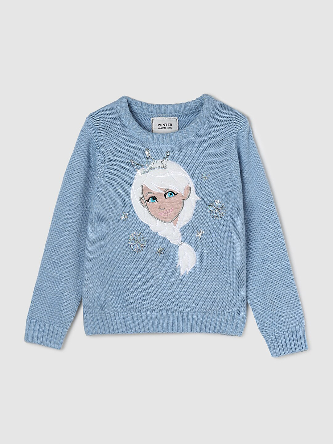 

max Girls Blue & White Self Design Embellished Detail Acrylic Pullover
