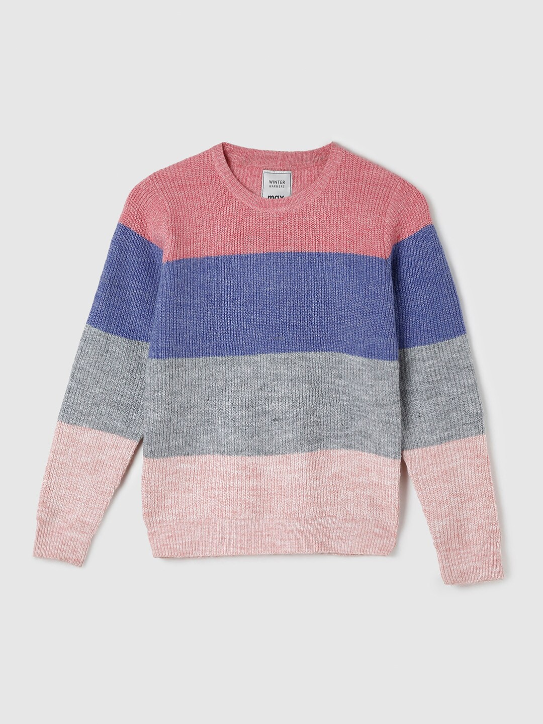 

max Girls Pink & Blue Colourblocked Acrylic Pullover