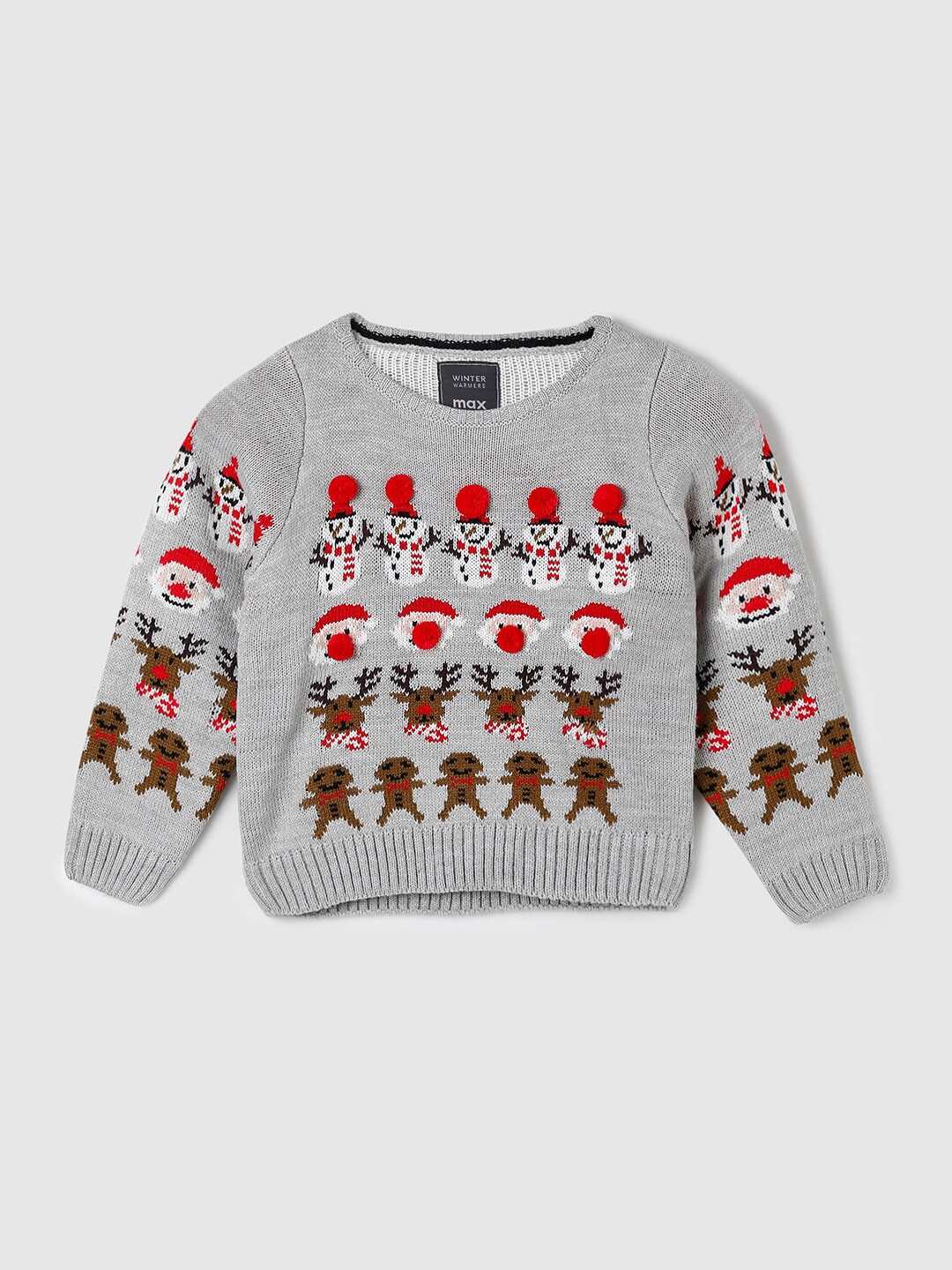 

max Boys Grey & Red Self Design Acrylic Pullover