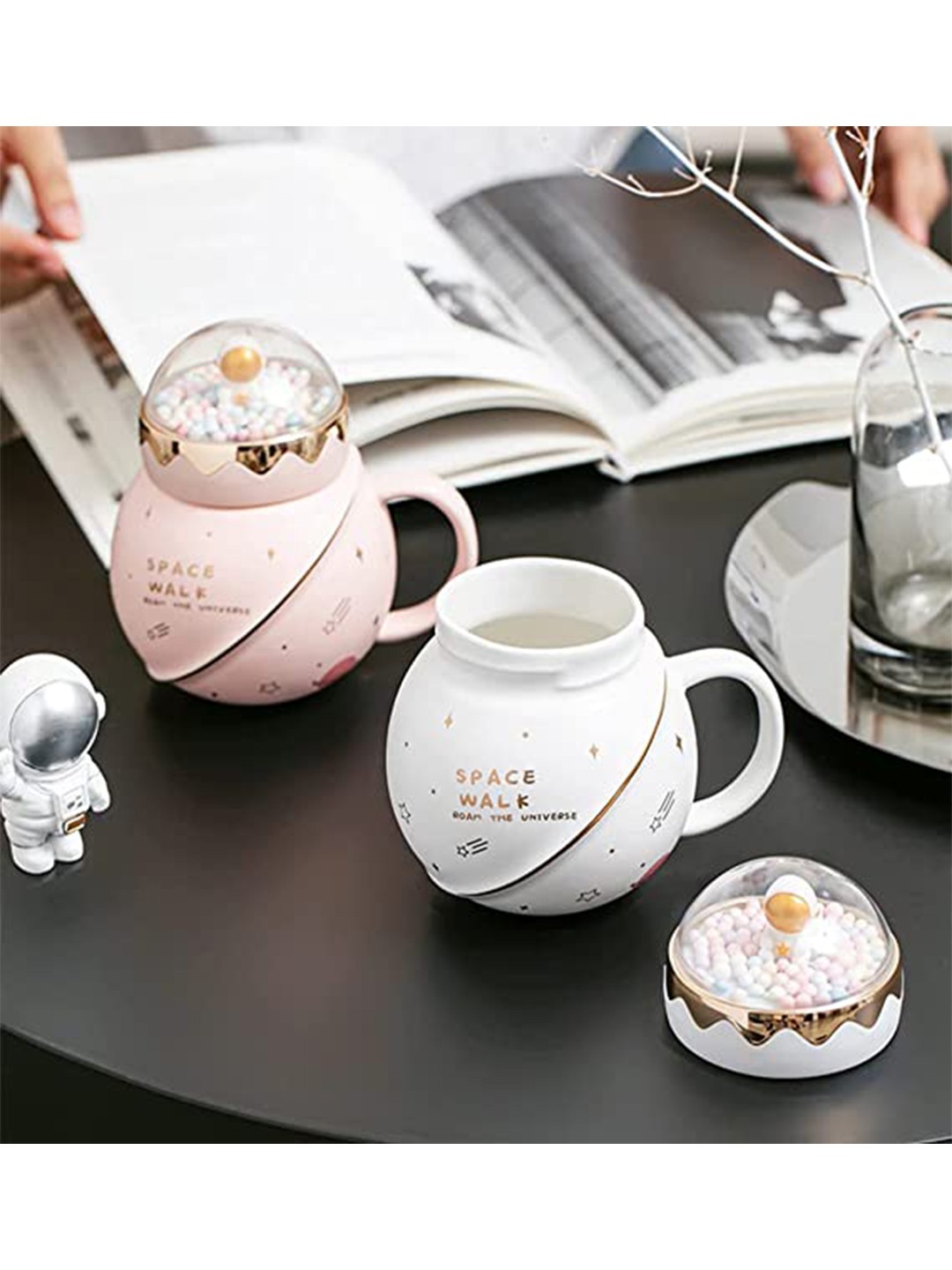 

AWAAS DECOR Pink & Gold Set Of 2 Printed Ceramic Glossy Mug