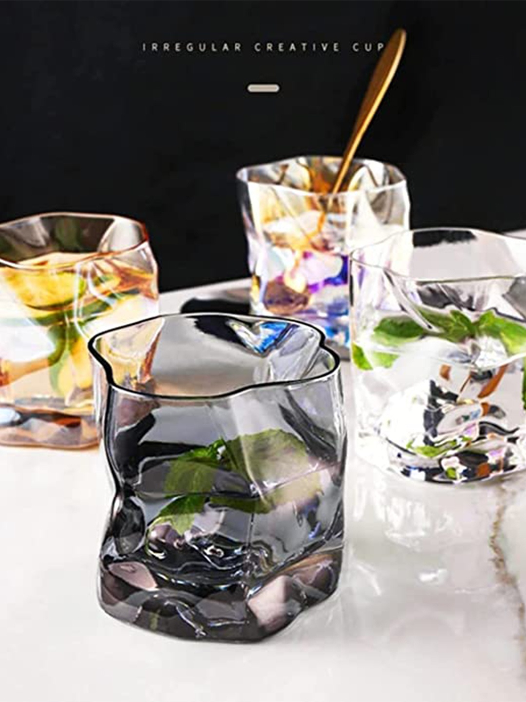

AWAAS DECOR Grey Transparent Set of 6 Crumple Paper Twisted Glasses 200 ML Each