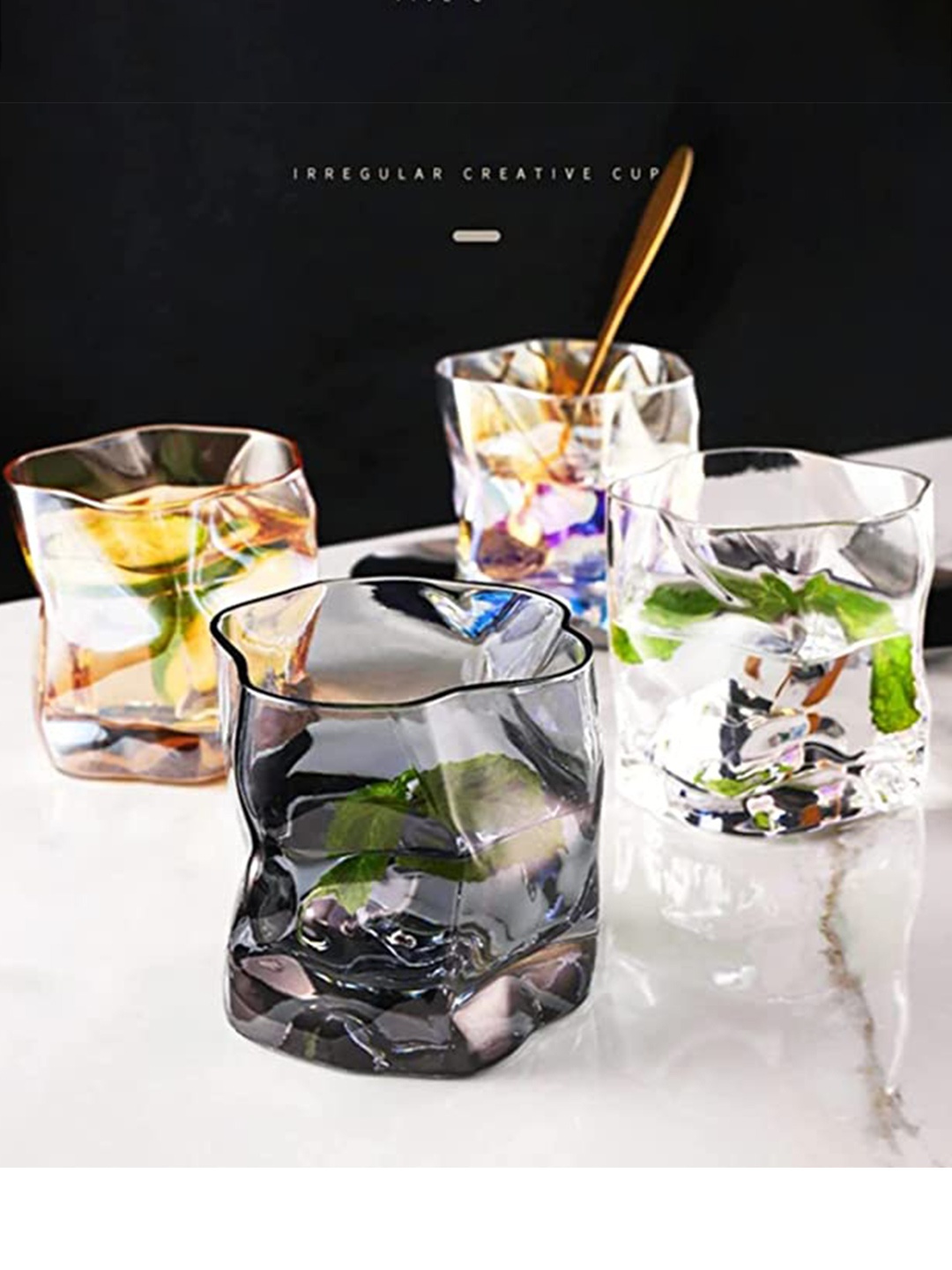 

AWAAS DECOR Grey Set of 2 Transparent Crumple Paper Twisted Glasses 200 ML