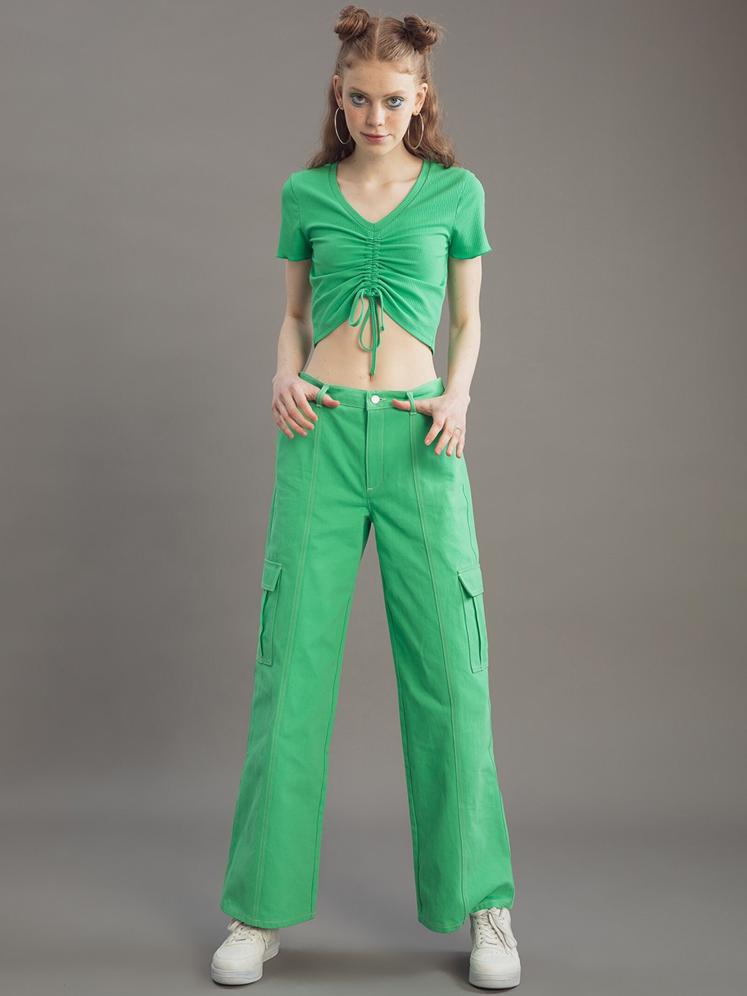 

DeFacto Women Green Cotton Cargos Trousers