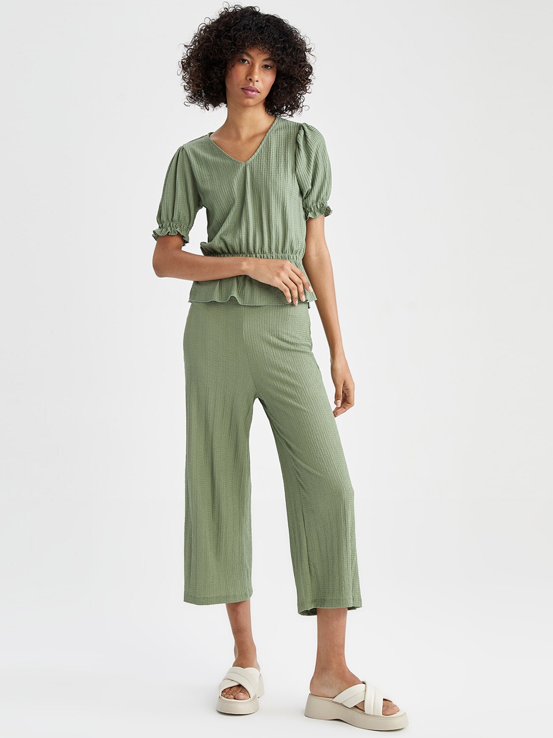 

DeFacto Women Green Striped Trousers