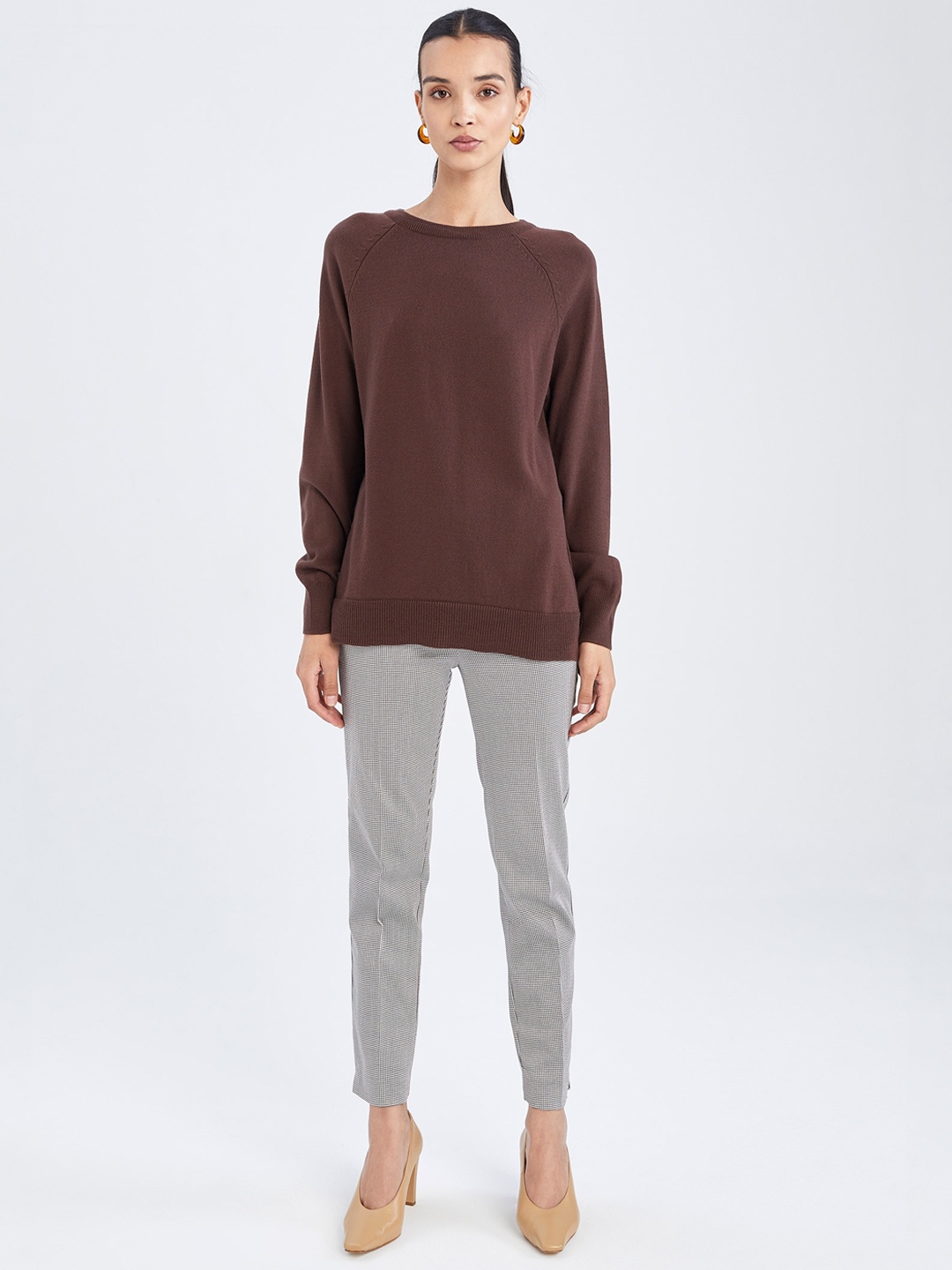 

DeFacto Women Checked Trousers, Off white