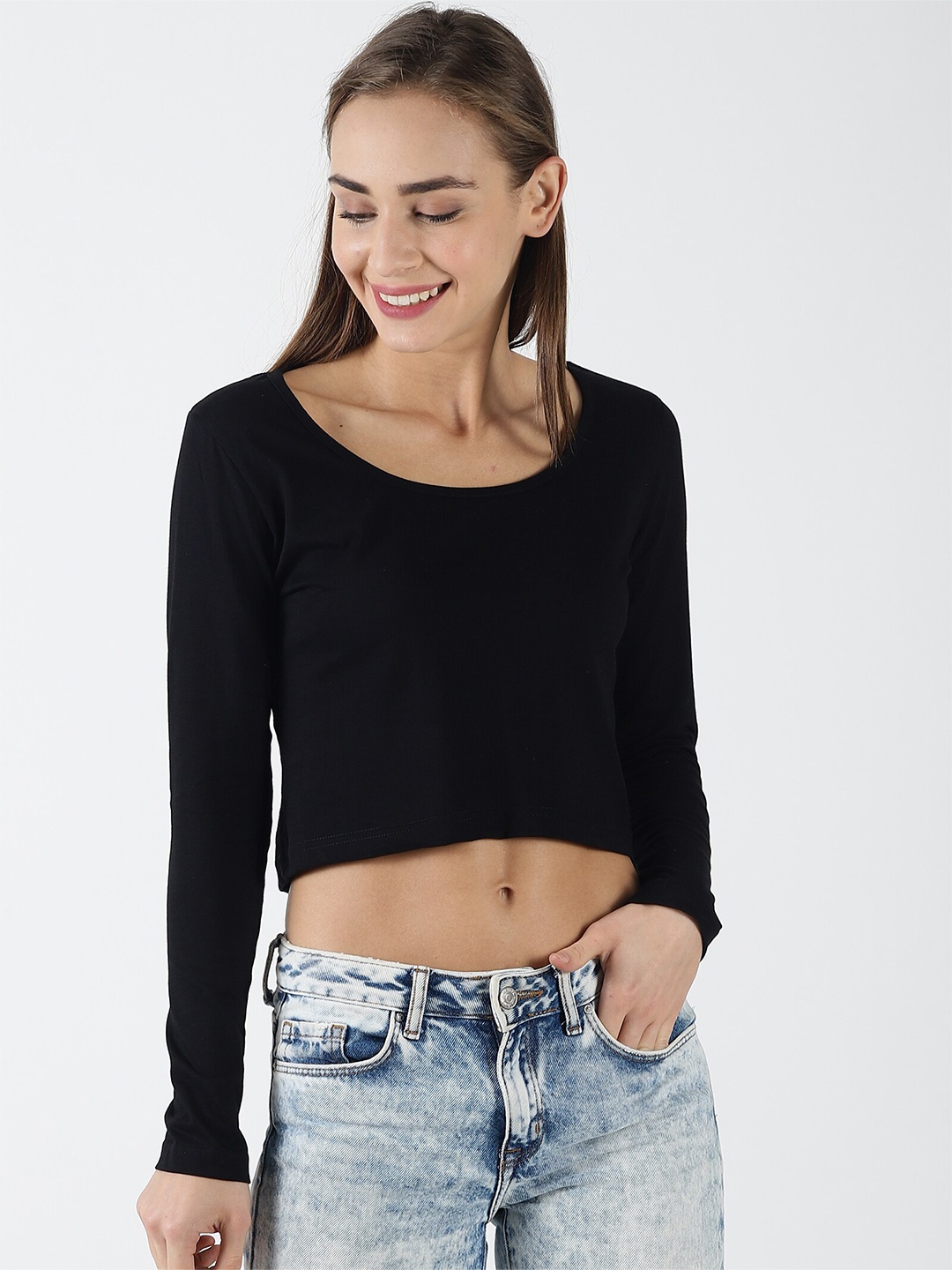 

Trends Tower Women Black Pure Cotton T-shirt