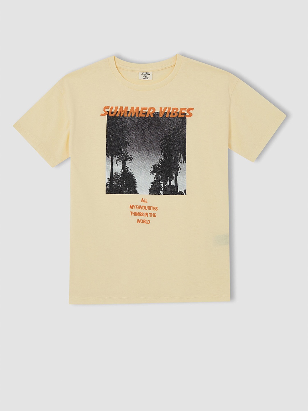 

DeFacto Boys Yellow Typography Printed Pure Cotton T-shirt