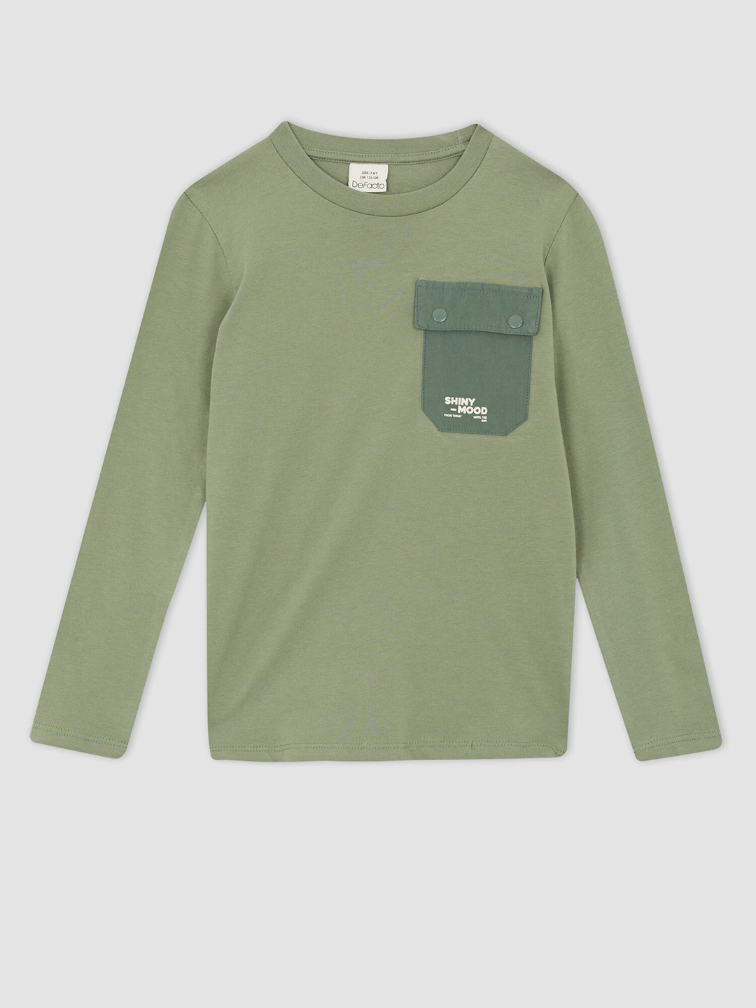 

DeFacto Boys Green Solid Long Sleeves Pure Cotton T-shirt