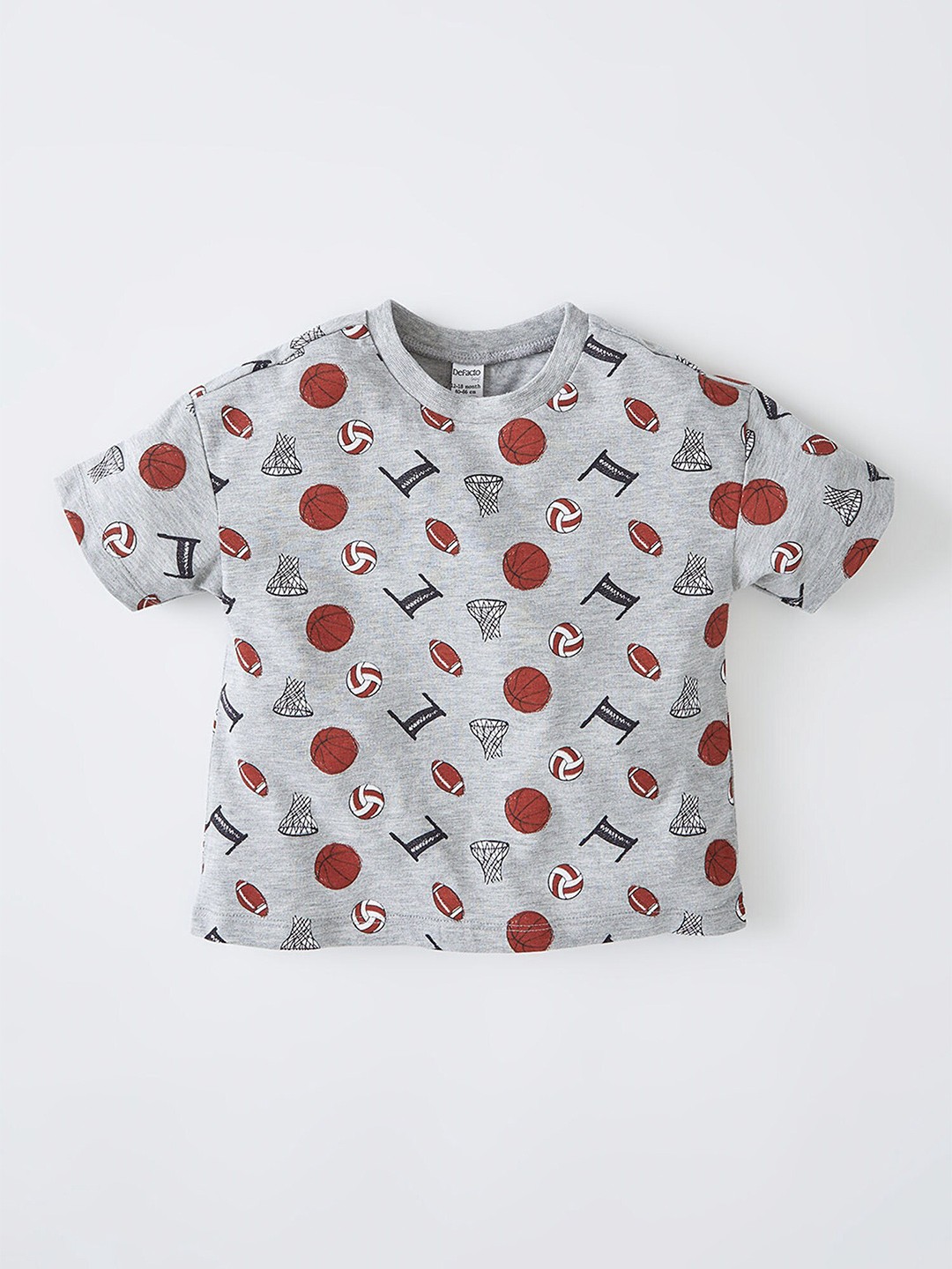 

DeFacto Boys Grey & Red Conversational Printed Cotton T-shirt