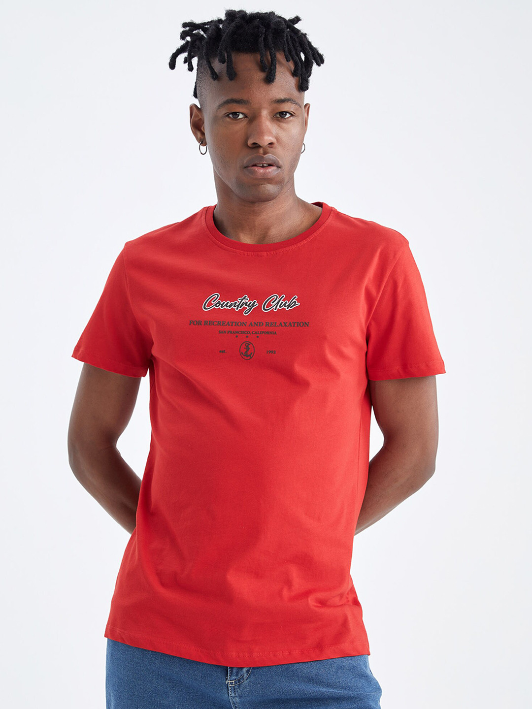 

DeFacto Men Red Typography Printed Pure Cotton T-shirt