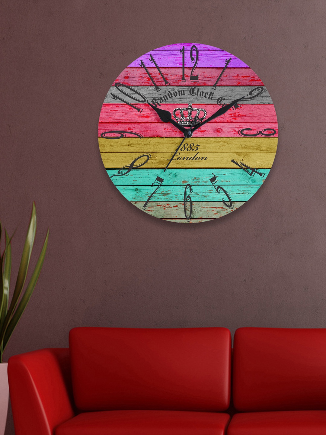 

RANDOM Multicoloured Dial Round 29.2 cm Analogue Wooden Wall Clock, Multi