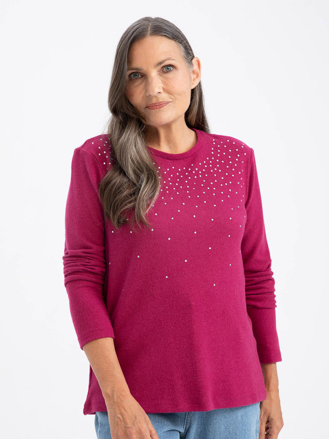

DeFacto Women Purple Embellished Long Sleeves T-shirt
