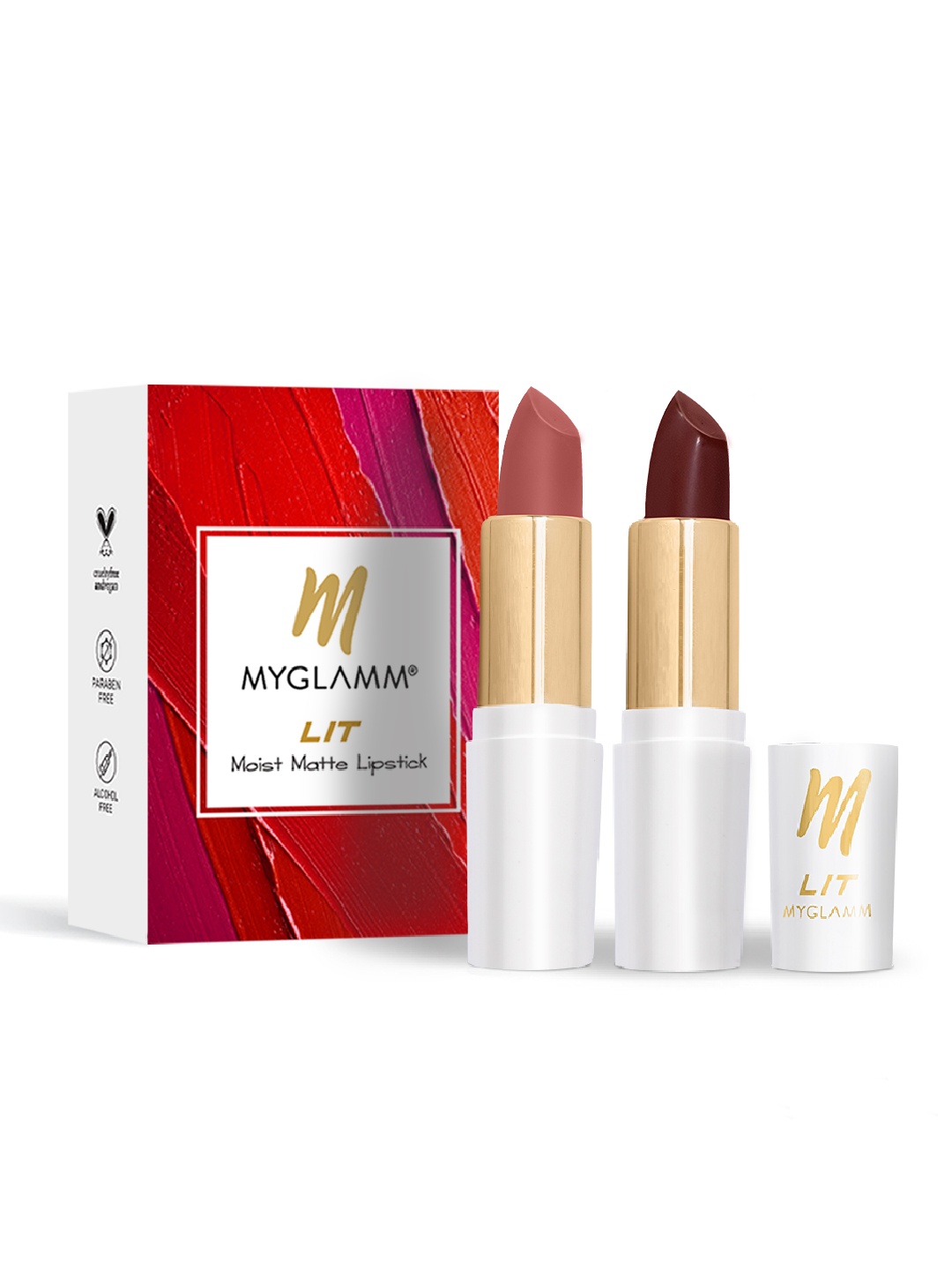 

MyGlamm Set Of 2 LIT Moist Matte Lipstick-Pink Crush - Brown Delight - 54gm, Beige