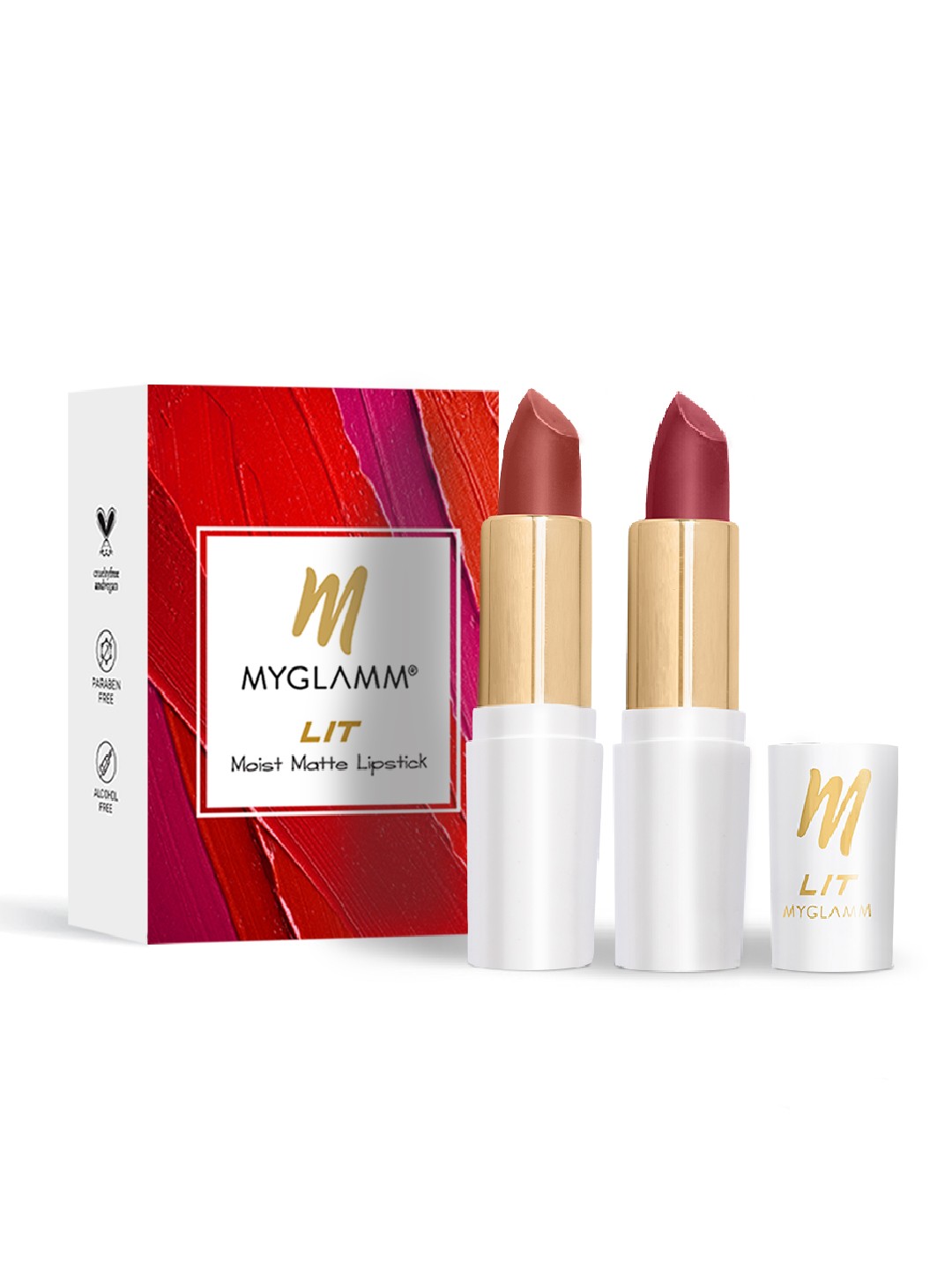 

MyGlamm Set Of 2 LIT Moist Matte Lipstick -Pink Rose - Brown Exquisite - 54gm