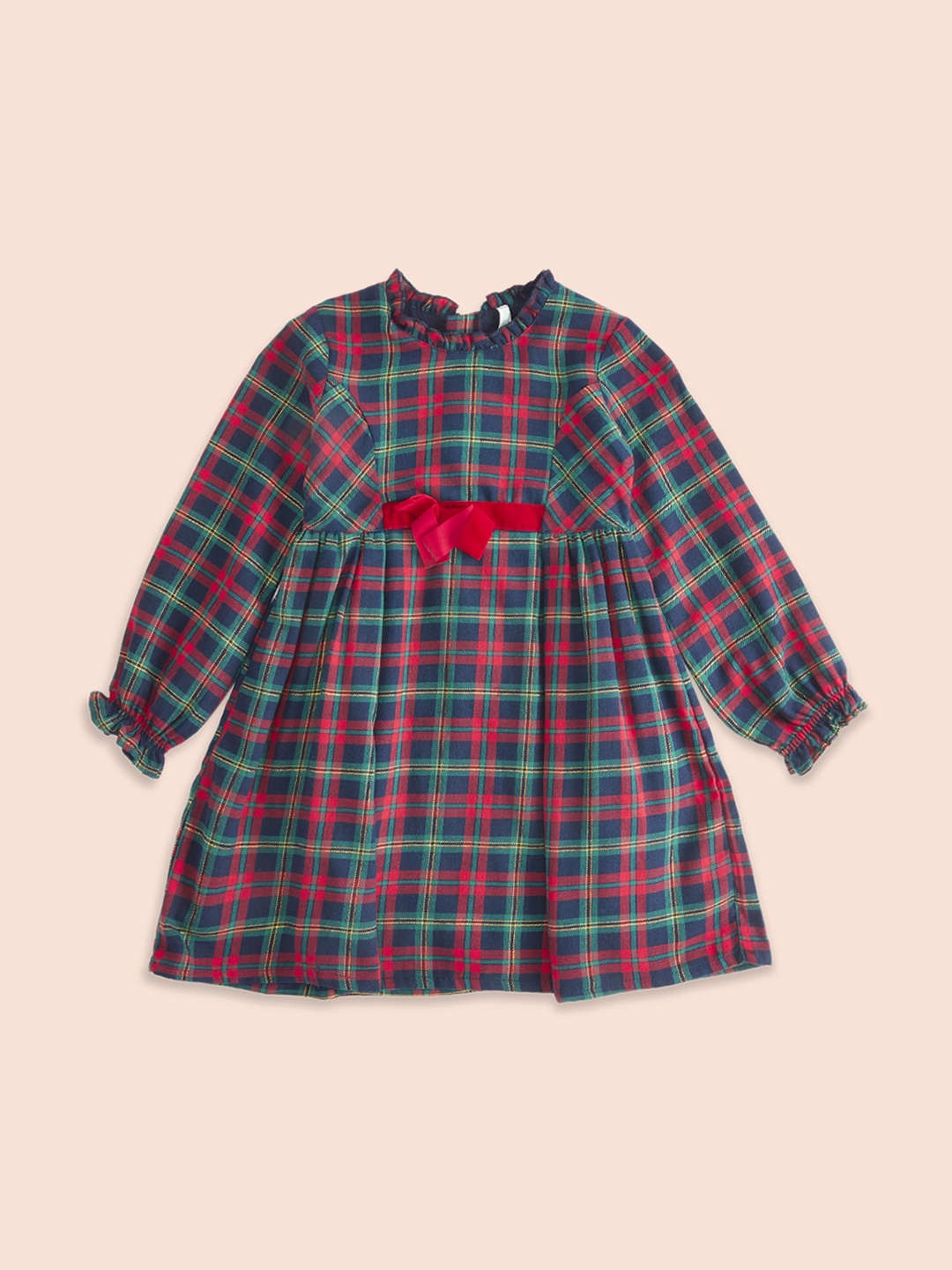 

Pantaloons Junior Girls Green & Red Checked A-Line Cotton Dress