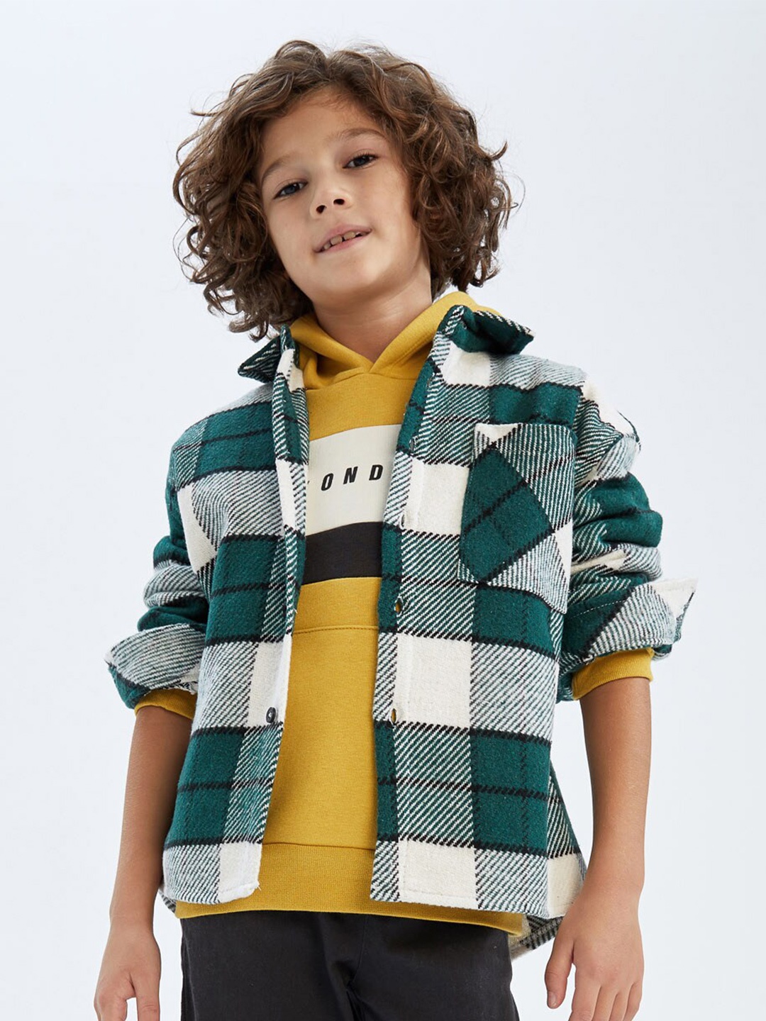 

DeFacto Boys Checked Casual Cotton Shirt, Green
